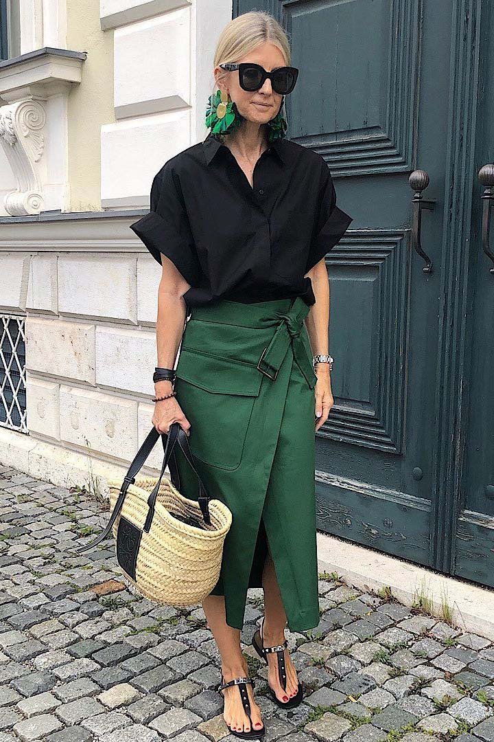 Dark green midi skirts | HOWTOWEAR Fashion