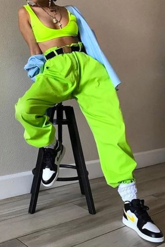 ZAFUL Neon Textured Cropped Jogger Pants Set In GREEN | ZAFUL 2024