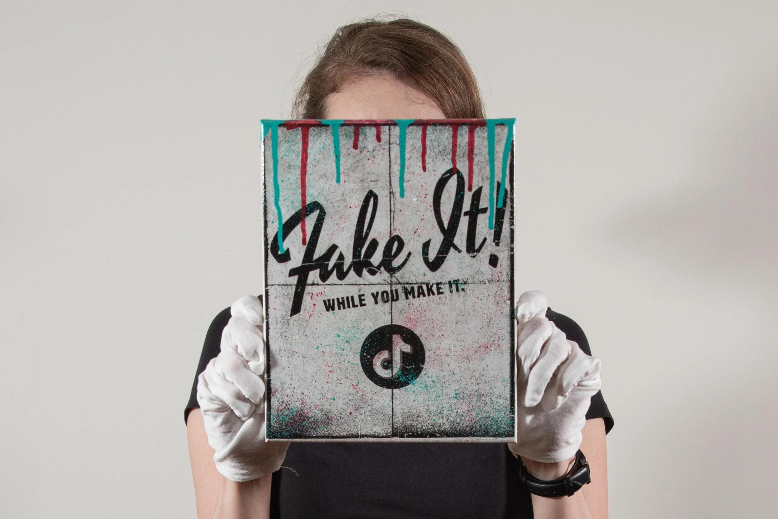Slimy Slogans - Tik Tok - 8x10 Mixed Media Painting