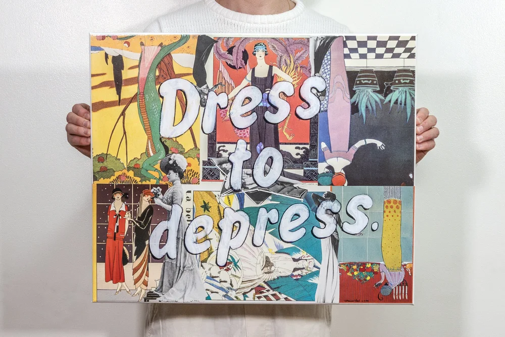 Dress to depress - 20x24 Collage + Acrylic Painting  Darren Vorel