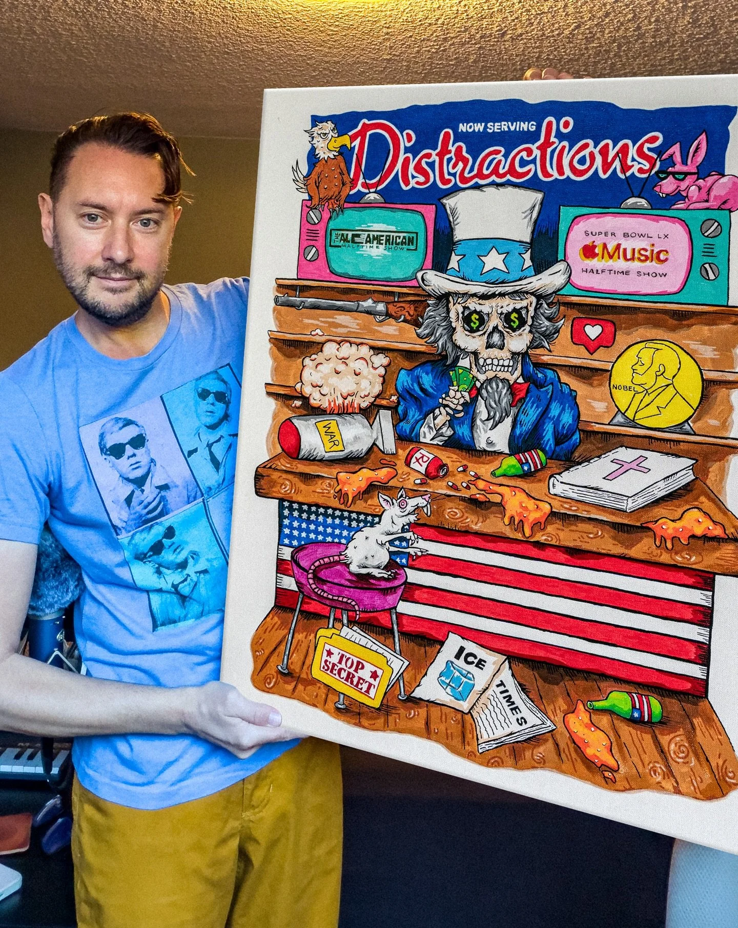 Now Serving Distractions. 🇺🇸

One of two brand new pieces I&rsquo;ll have on display  at the &ldquo;United States of Art&rdquo; Exhibition this Saturday (3/28) in beautiful Los Angeles, California. This event is curated by @punkrockandpaintbrushes 