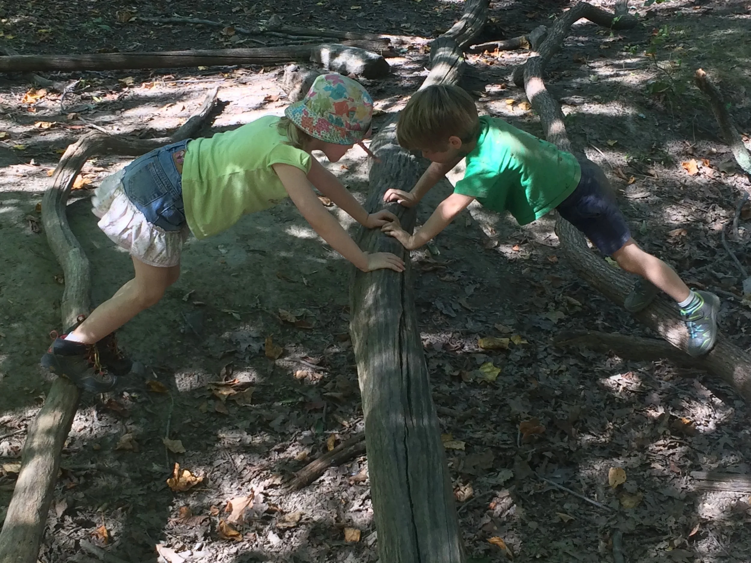 Students find their balance at the Nature Preschool at Schuylkill Center for Environmental Education. Photo courtesy of SCEE.