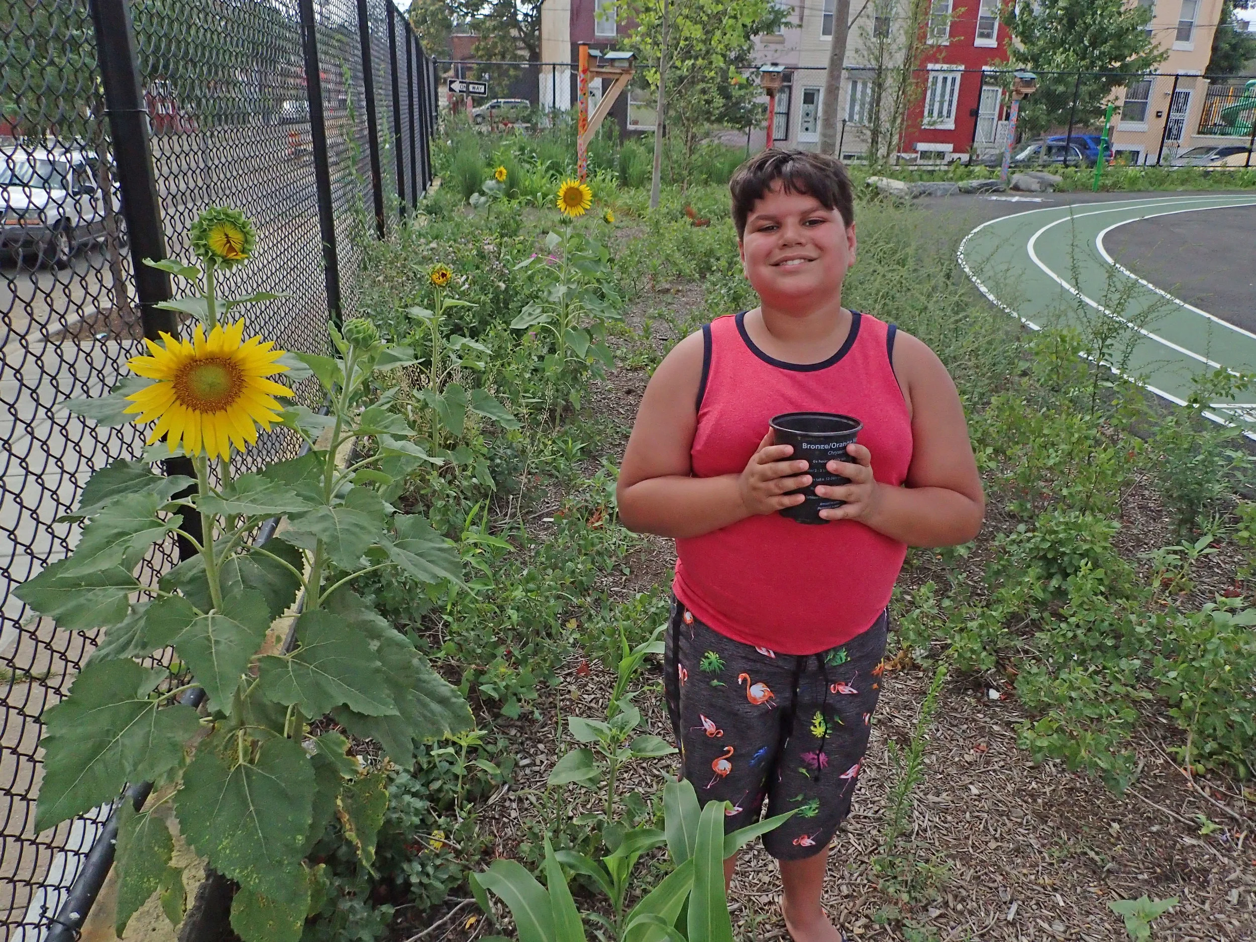 A William Cramp student in the school's new garden.
