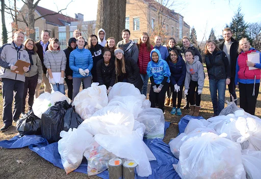 Middle and Upper School students and faculty gathered with Mary Ann Boyer and Sam York of BSEC on a cold December day to conduct an initial cafeteria waste audit.