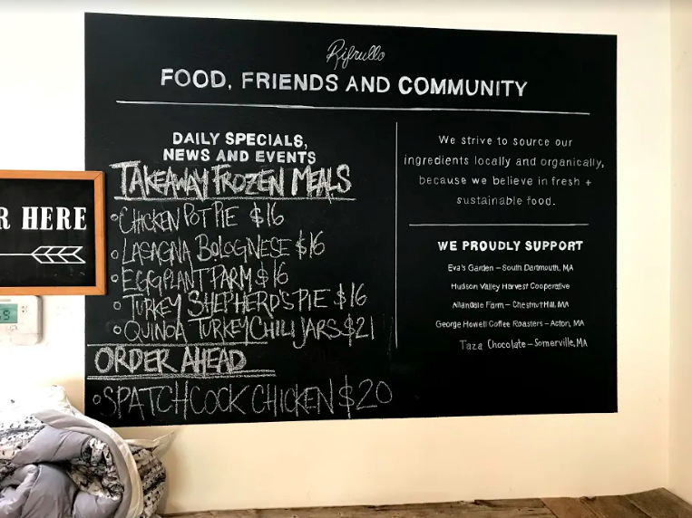 Food, Friends, and Community board at Rifrullo