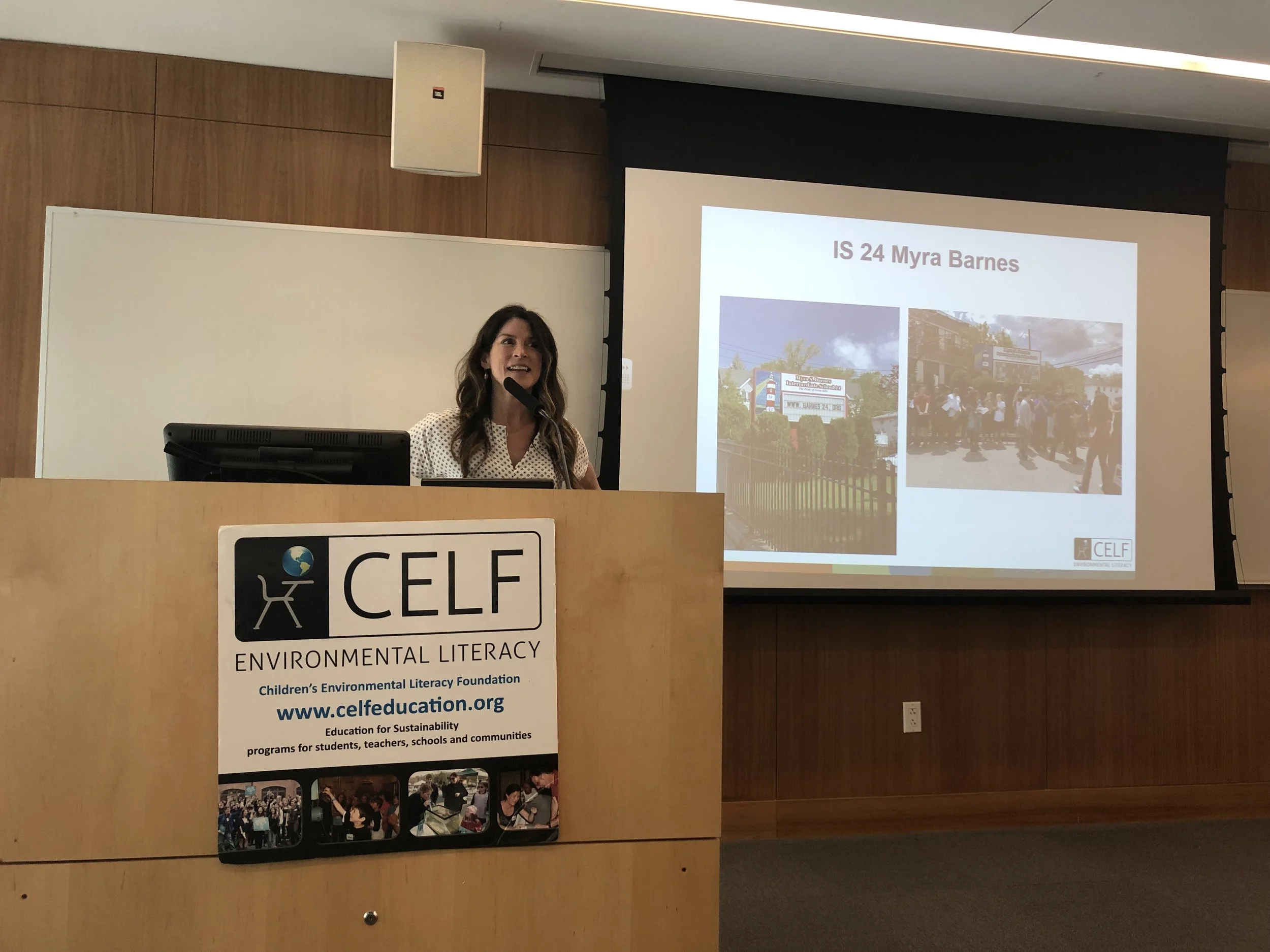 Founder and Executive Director of CELF Katie Ginsberg addressing audience at Citizen Science Air Quality Student Symposium