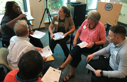Workshop participants brainstorm about how they can take climate friendly steps in their own organizations.
