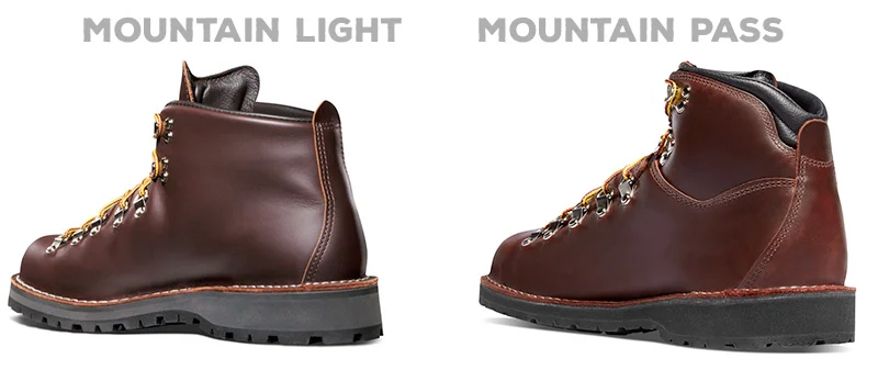 Mountain Light one piece leather design vs Mountain Pass paneled leather uppers.