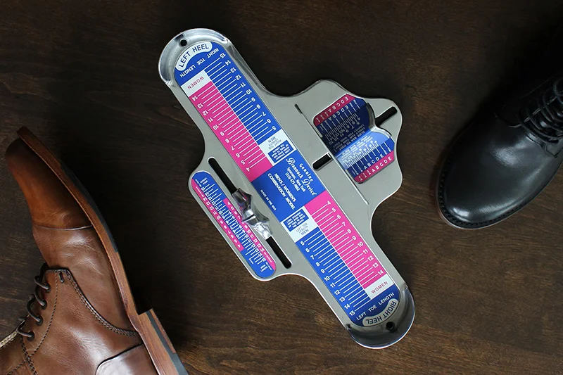 Measure foot size with a Brannock Device
