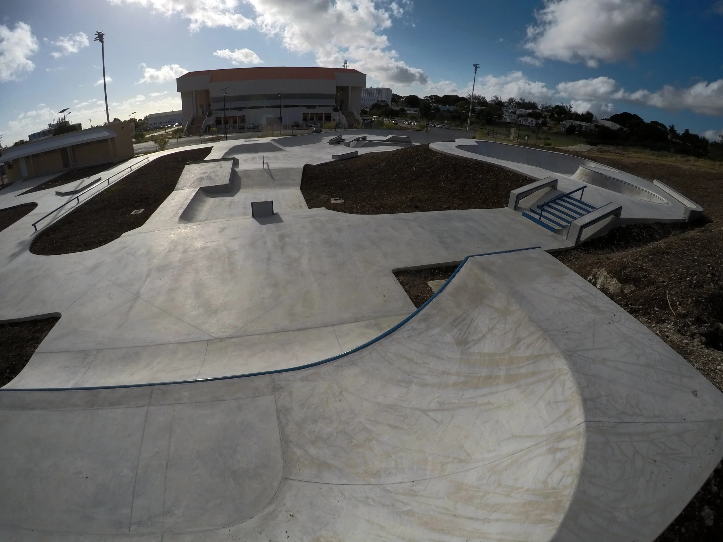 The 60,000 sq. ft. state of the art facility includes a 13,000 sq. ft. Skatepark, restrooms, Skate shop, snack bar spectator viewing areas and lighting all located in the Olympic Centre at Garfield Sobers Sports Complex.