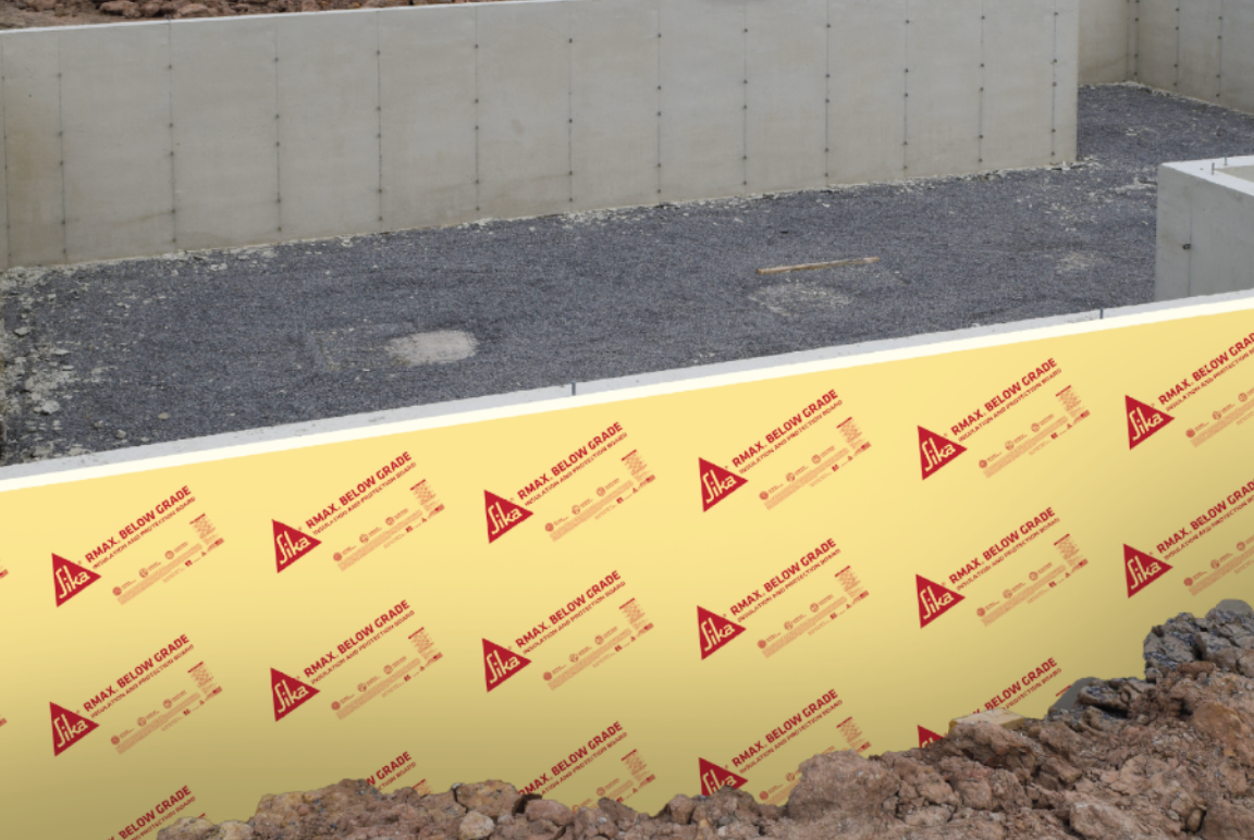 Continuous insulation integrated with an air and water barrier on a commercial building exterior.
