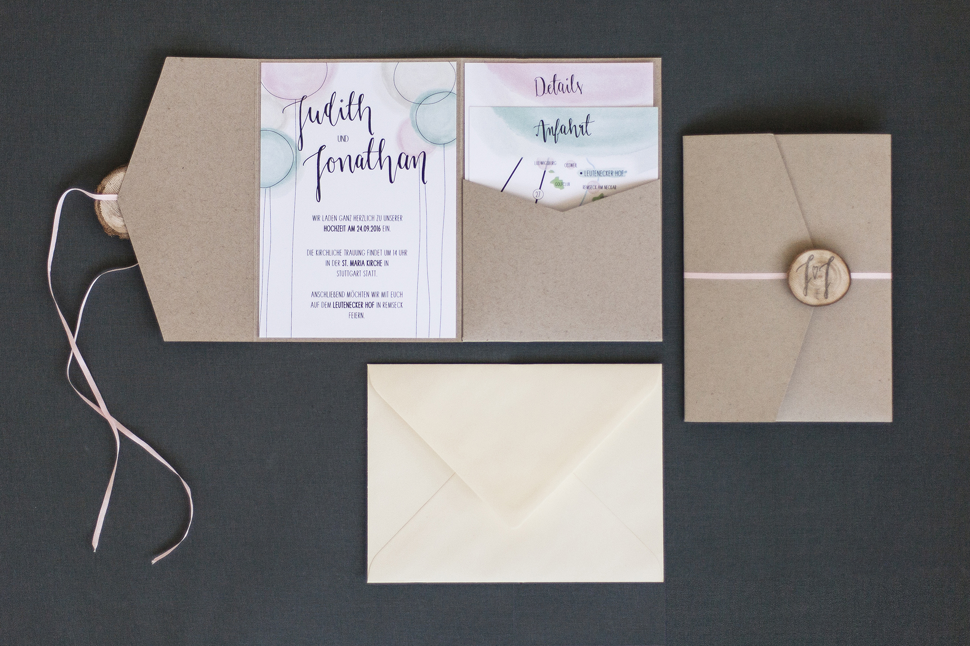 Pocketeinladung mit Handlettering und Aquarell in Pastell