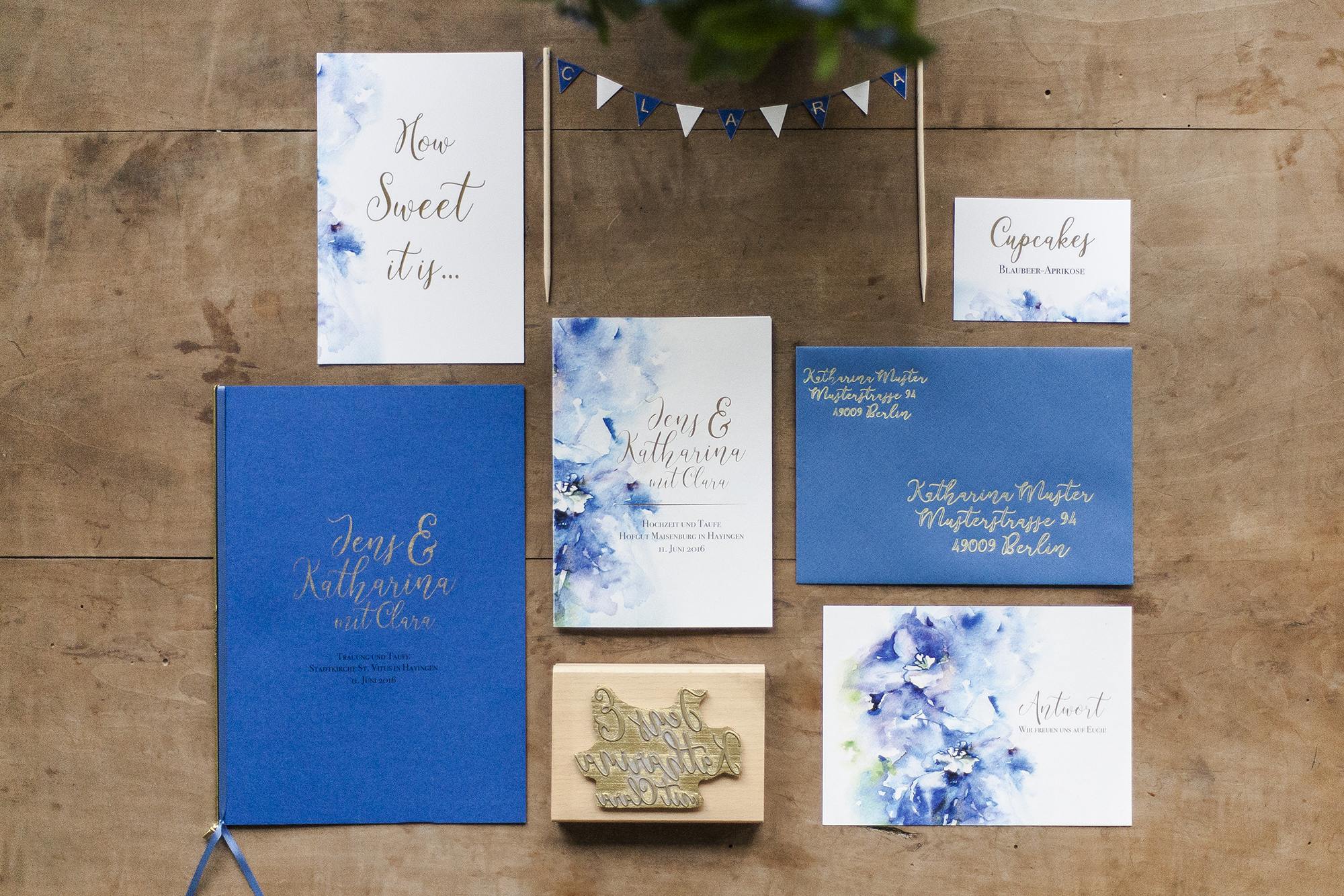 Papeterie Blau-Gold, Aquarell