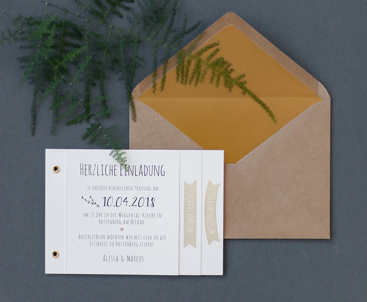 Booklet Einladung mit Buchschrauben oder Ringösen