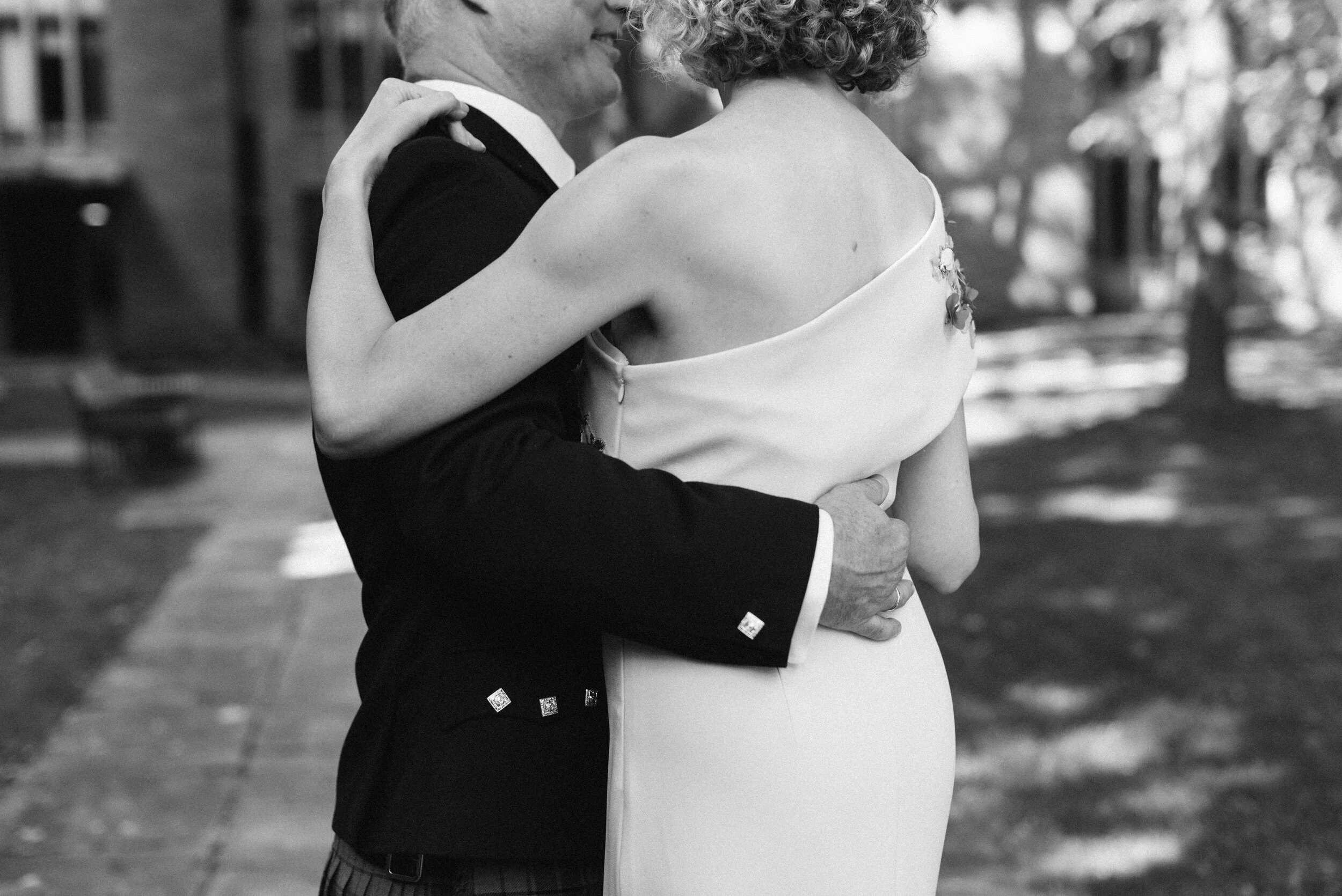 Black and white couple portrait at Massey College Toronto wedding
