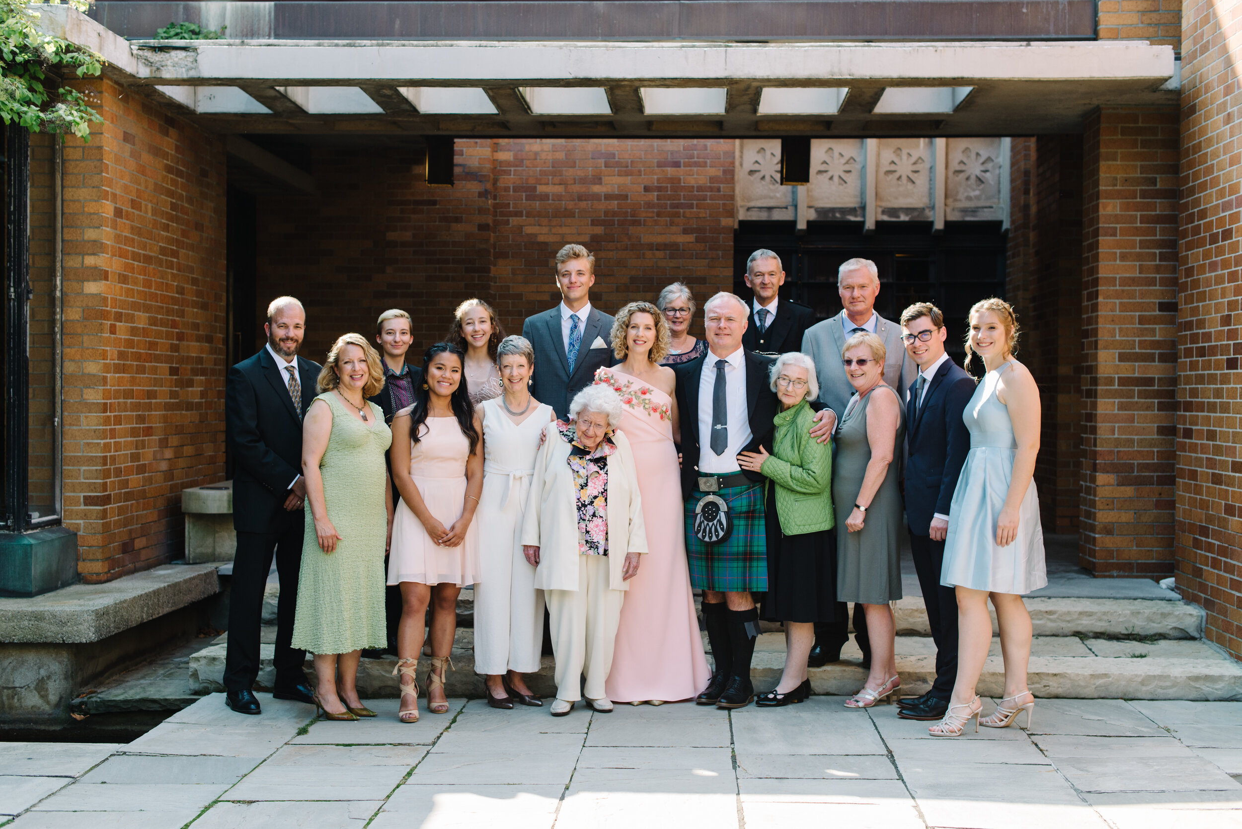 Formal group photo at Massey College University of Toronto wedding