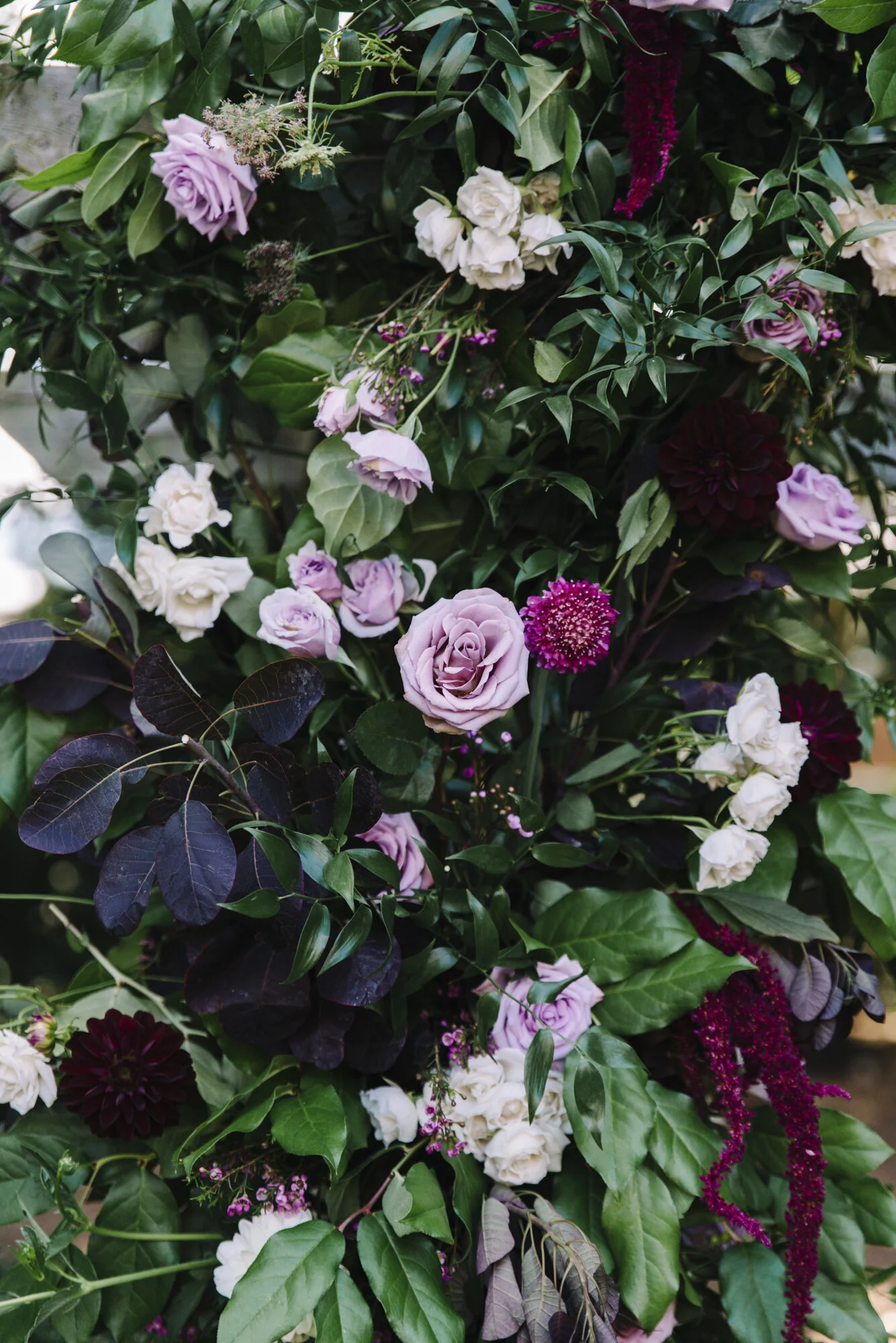 Close up detail of wedding flowers by The Paisley Rose at an intimate backyard wedding
