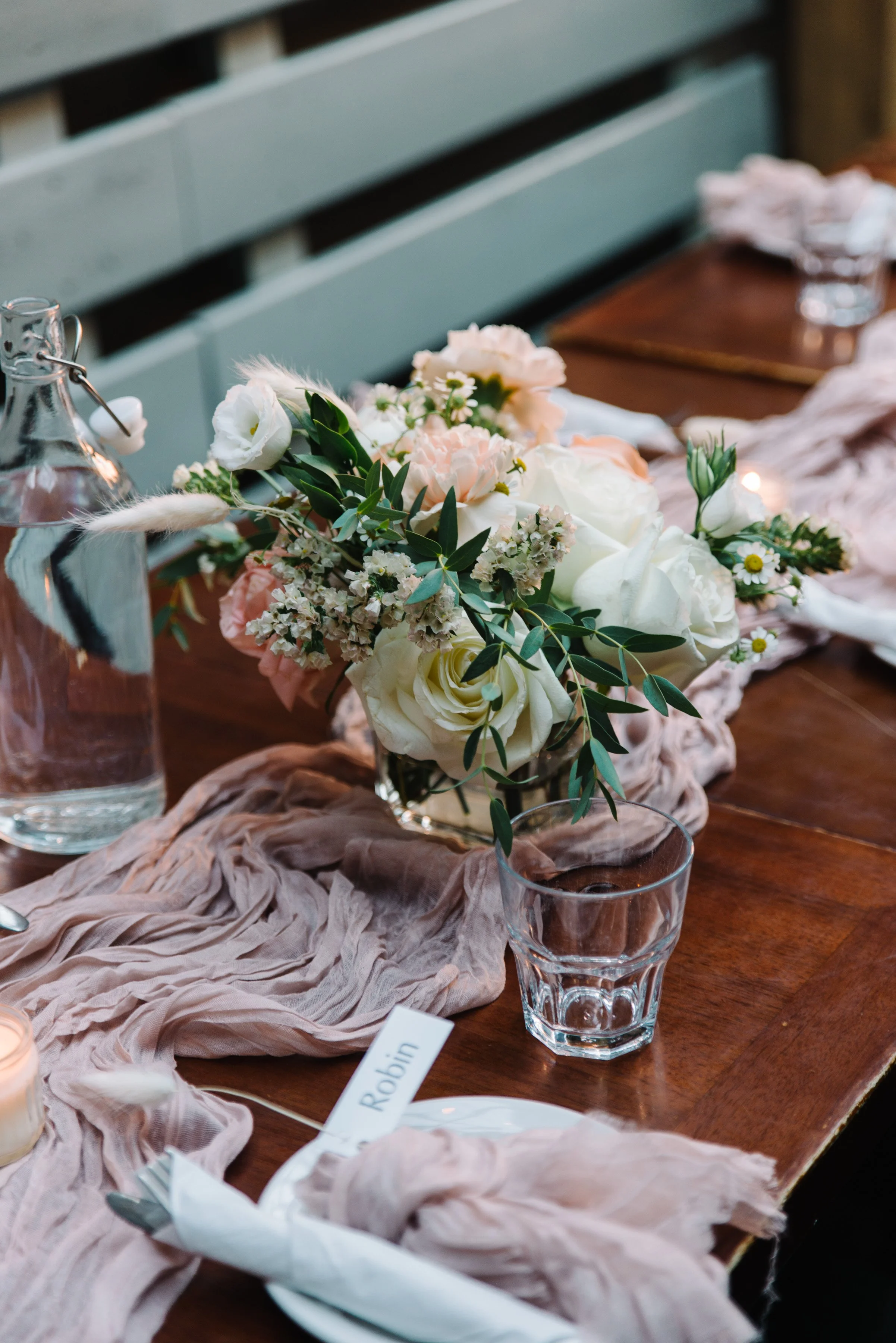 Detail photo of reception decor at Foxley Bistro during an intimate elopement reception in Toronto
