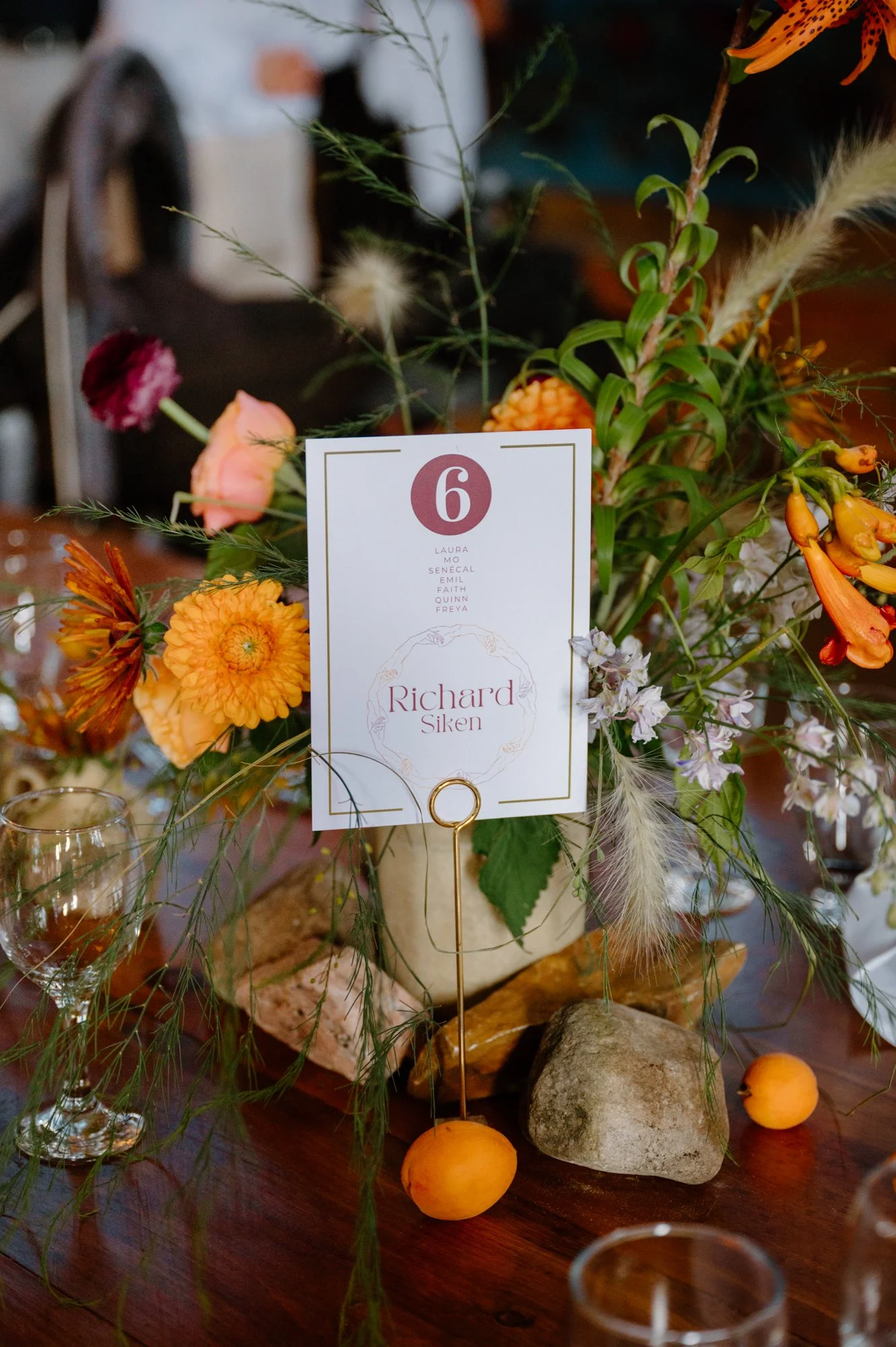 Wedding reception details at a rustic, queer, celebration