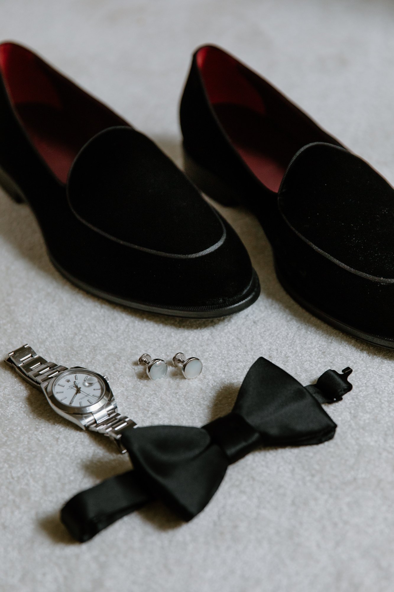 Groom wedding details including shoes, watch, and cufflinks at AGO wedding