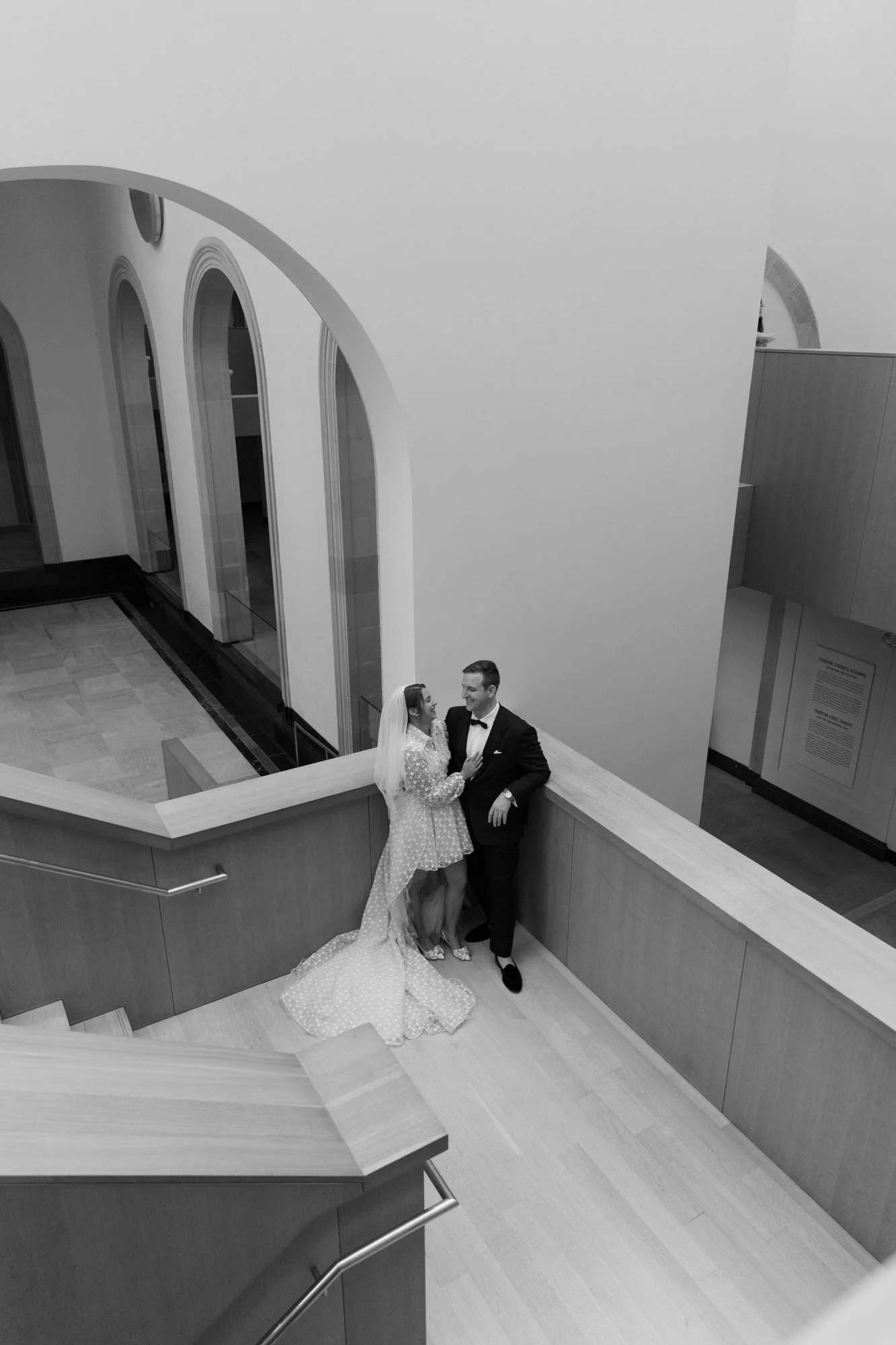 Black and white portrait of a couple at their Art Gallery of Ontario editorial inspired wedding