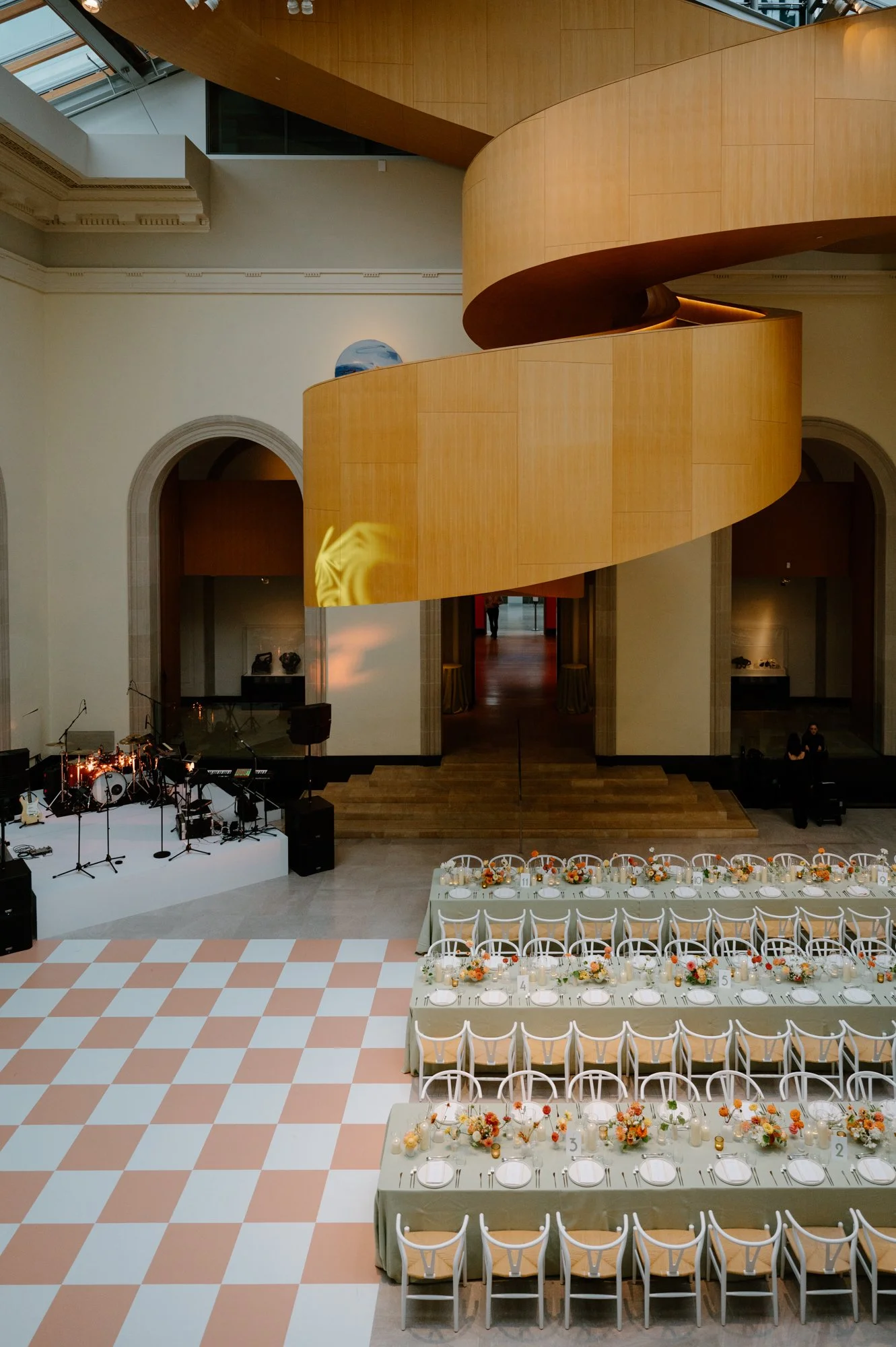 Trendy reception decor at Art Gallery of Ontario wedding