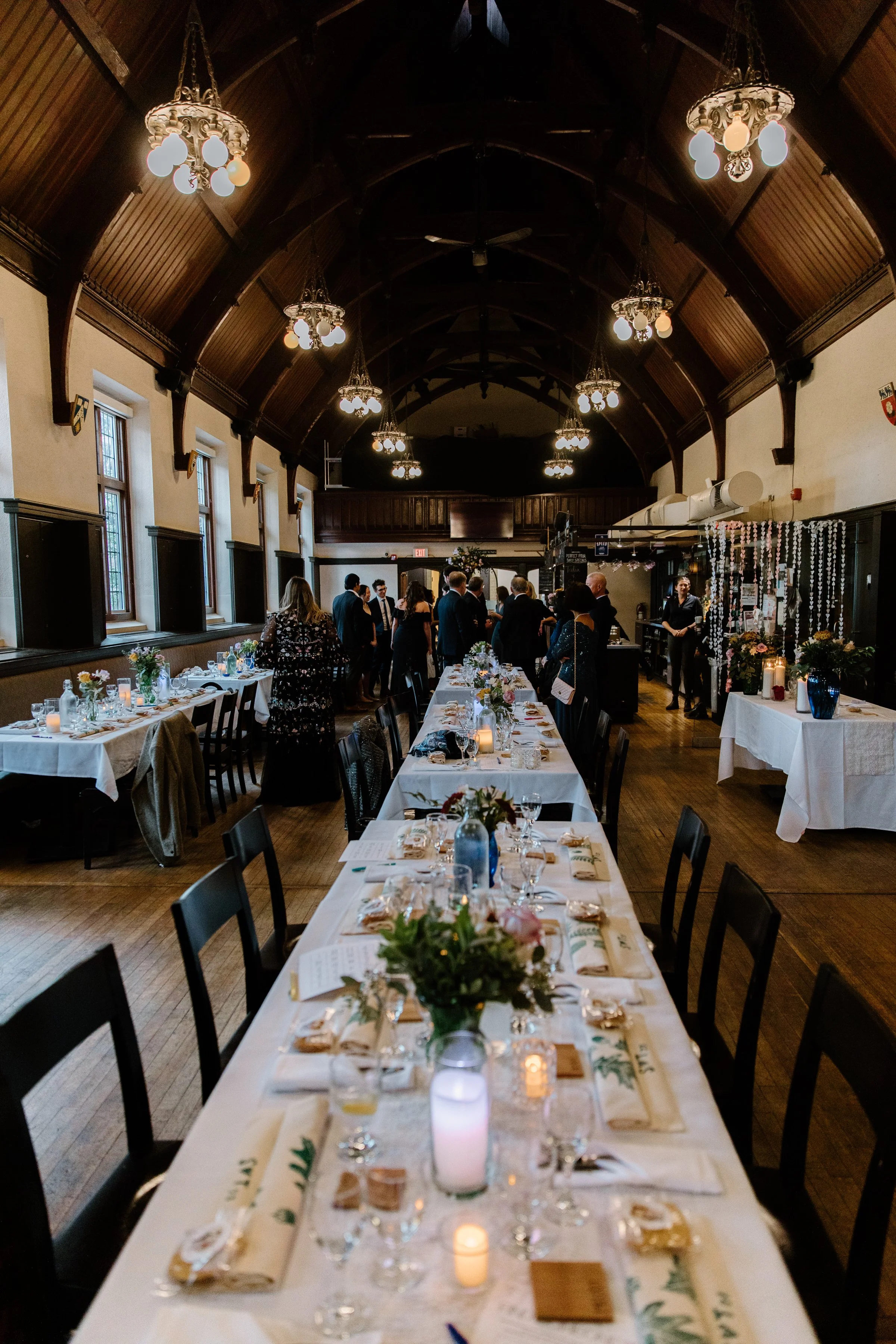 Wedding reception decor at the Phoenix Crafthouse and Grill at McMaster University, Hamilton, Ontario