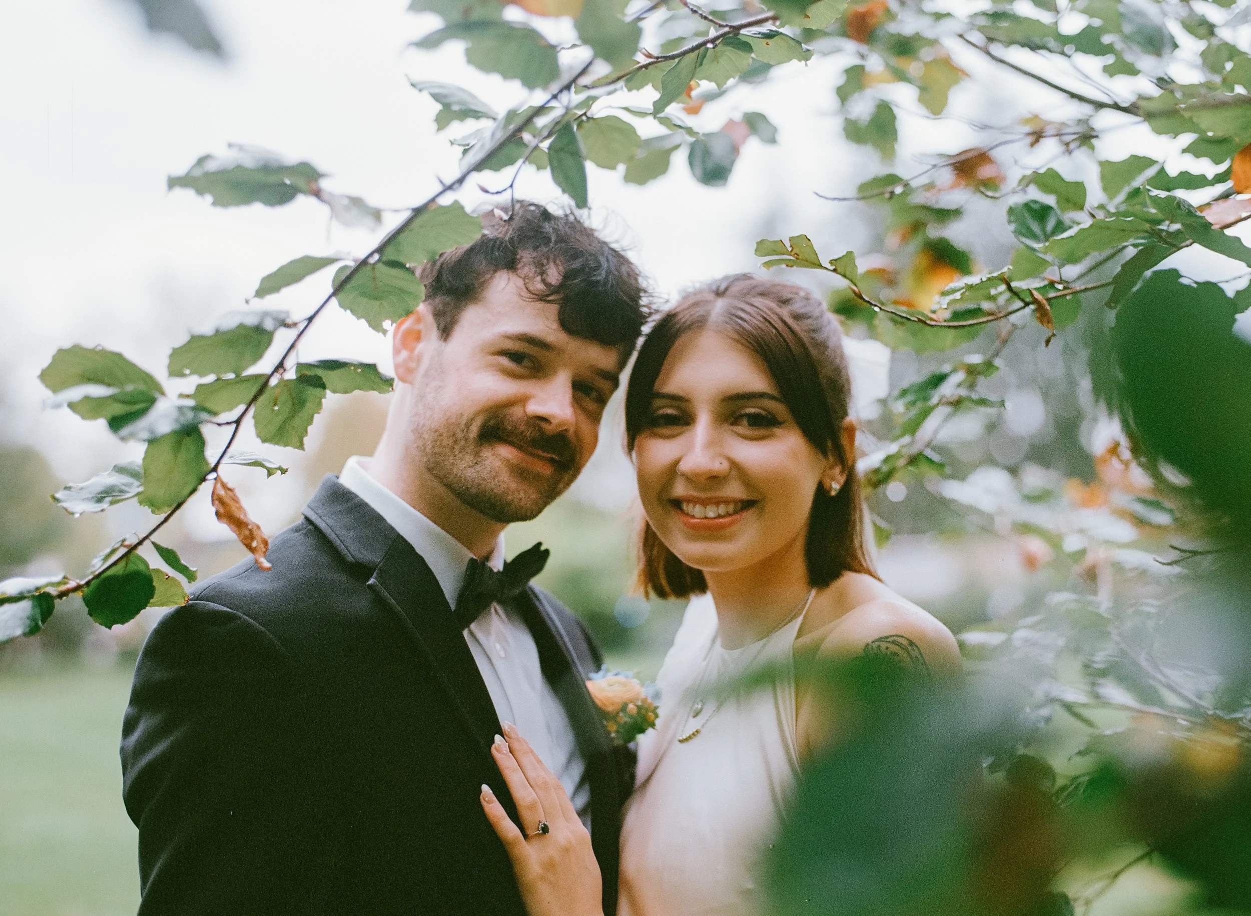 Medium format film photograph of a bride and groom at Langdon Hall, Cambridge Ontario