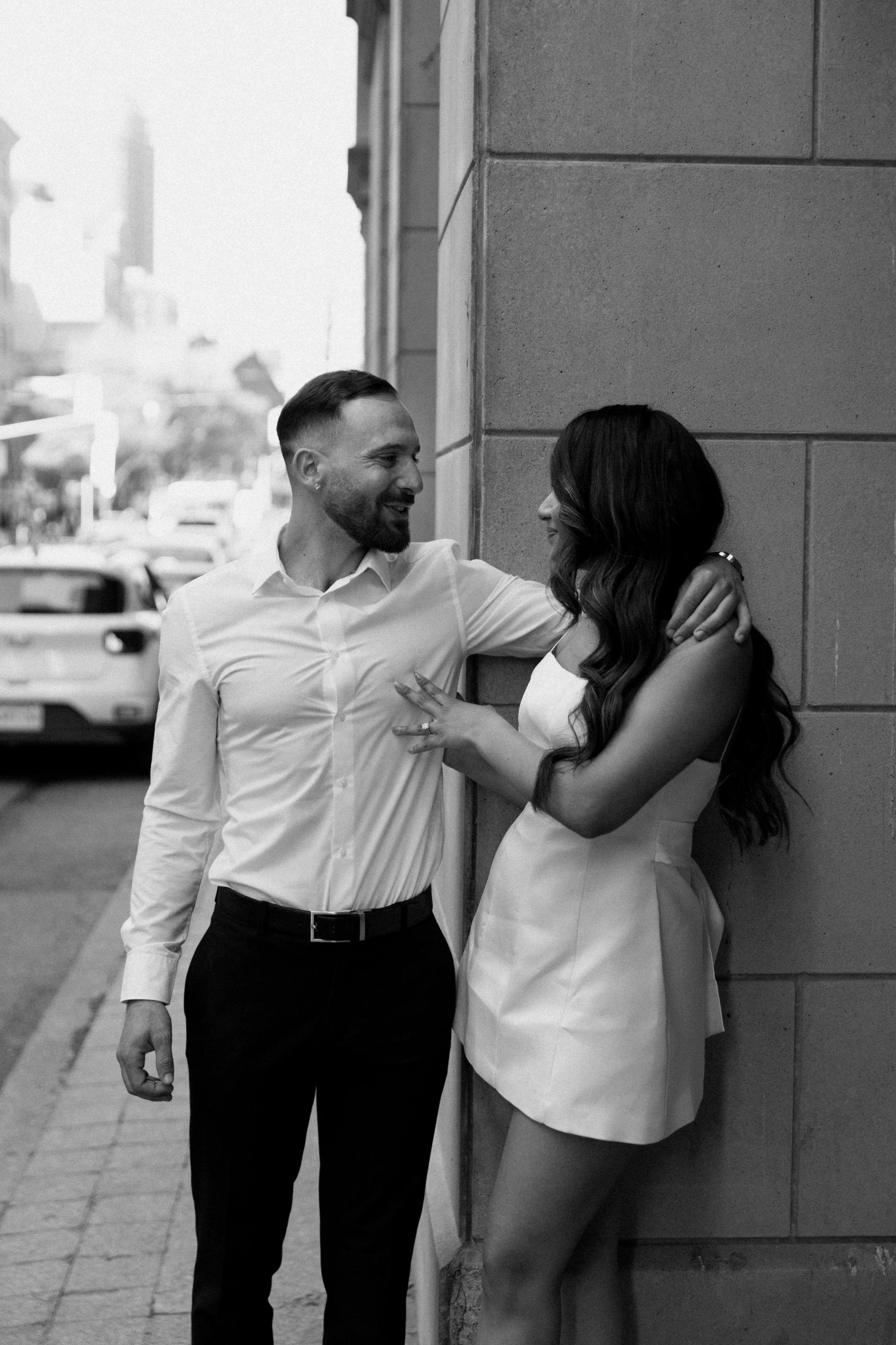 Black and white city chic engagement session in Toronto