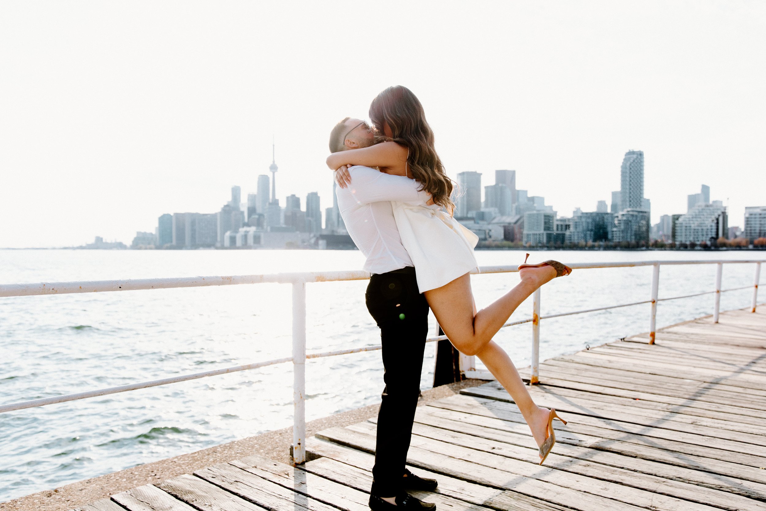 Stylish couple eloping in Toronto at Cherry Beach