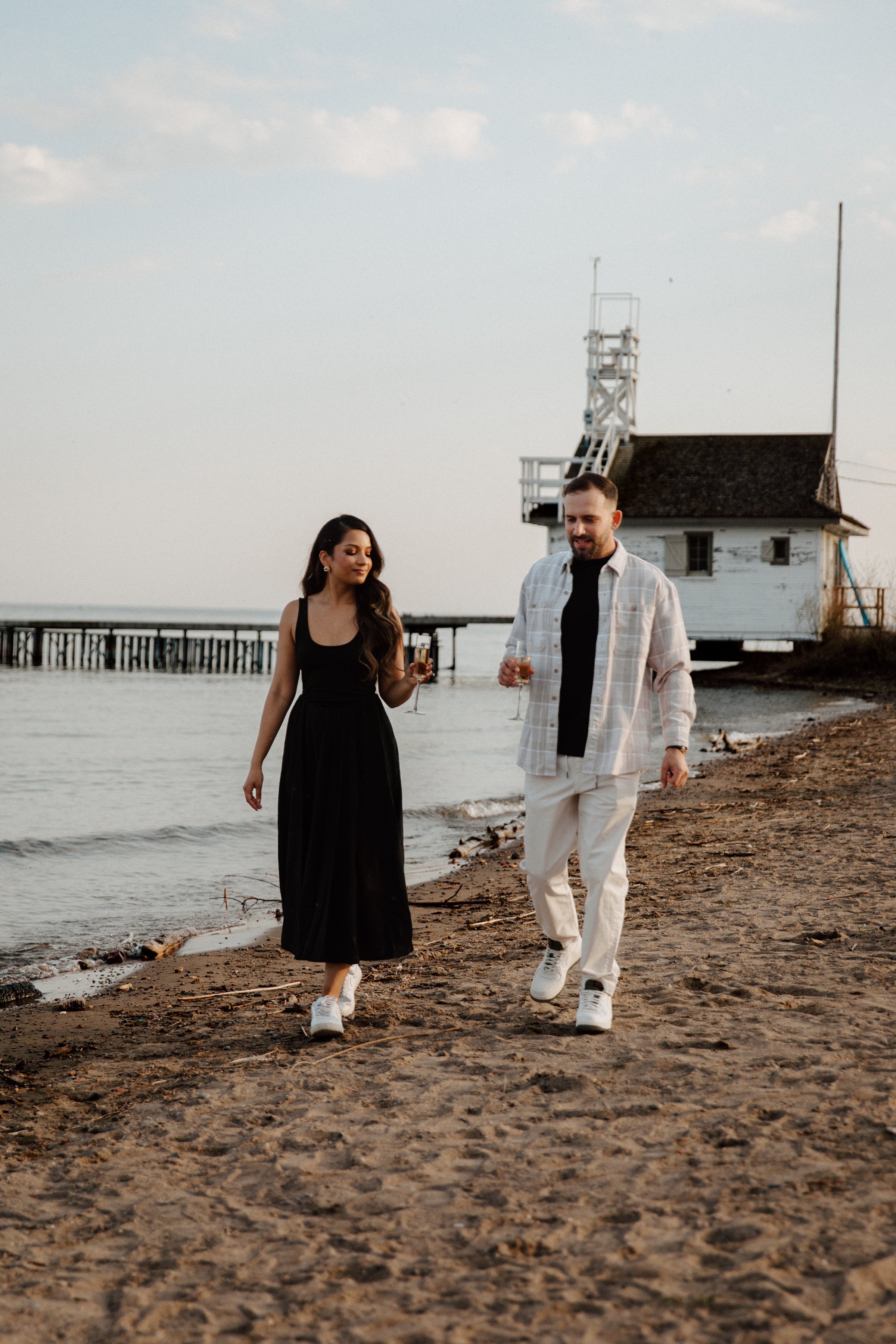 Relaxed engagement photos at Cherry Beach in Toronto
