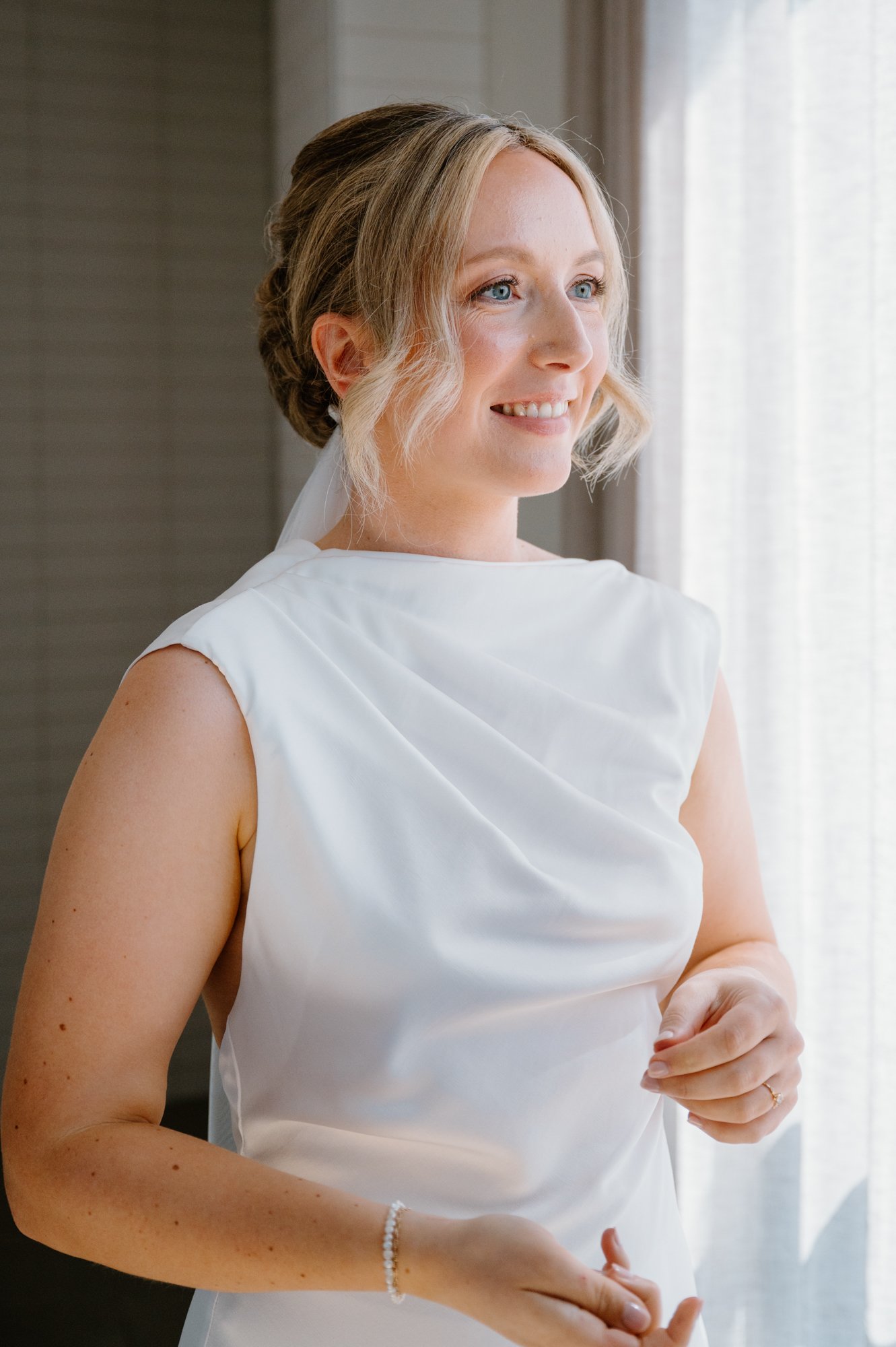 Classic portrait of a bride on her destination wedding day wearing a wedding dress from Anthropologie