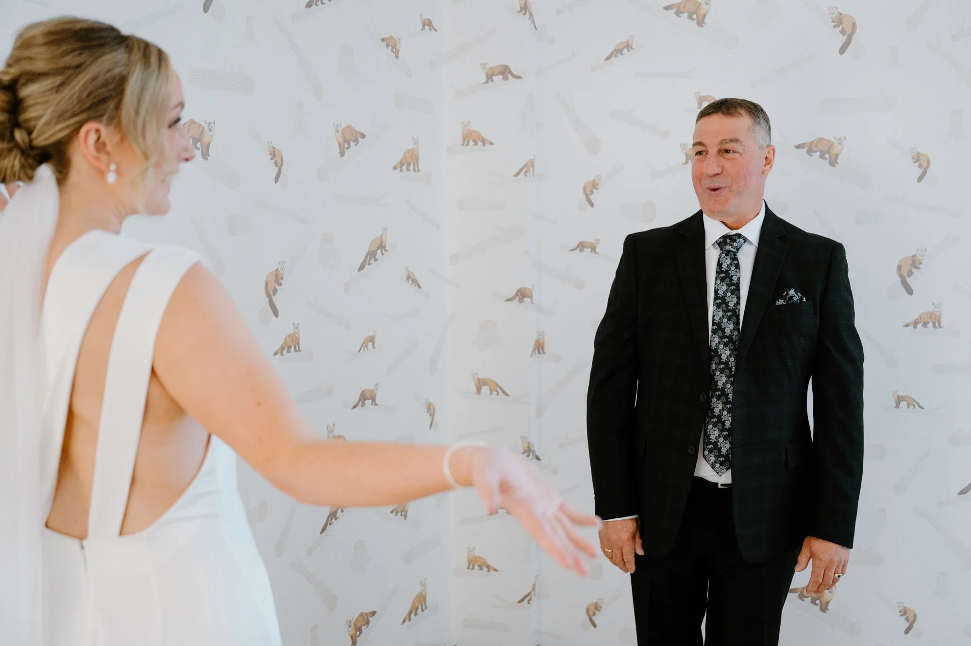 Emotional first look between a bride and her father during a destination wedding