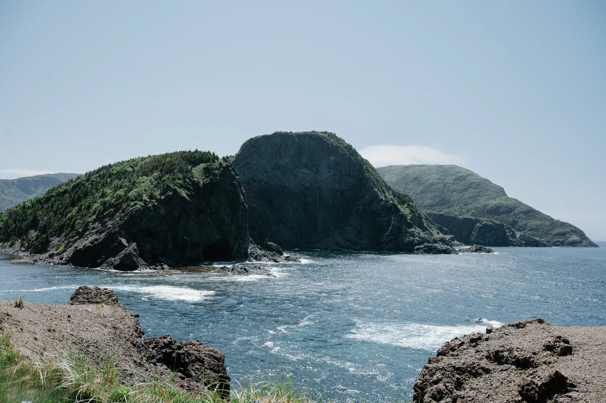 Dramatic landscape of Bottle Cove in Corner Brook, Newfoundland, the ceremony site for a destination wedding
