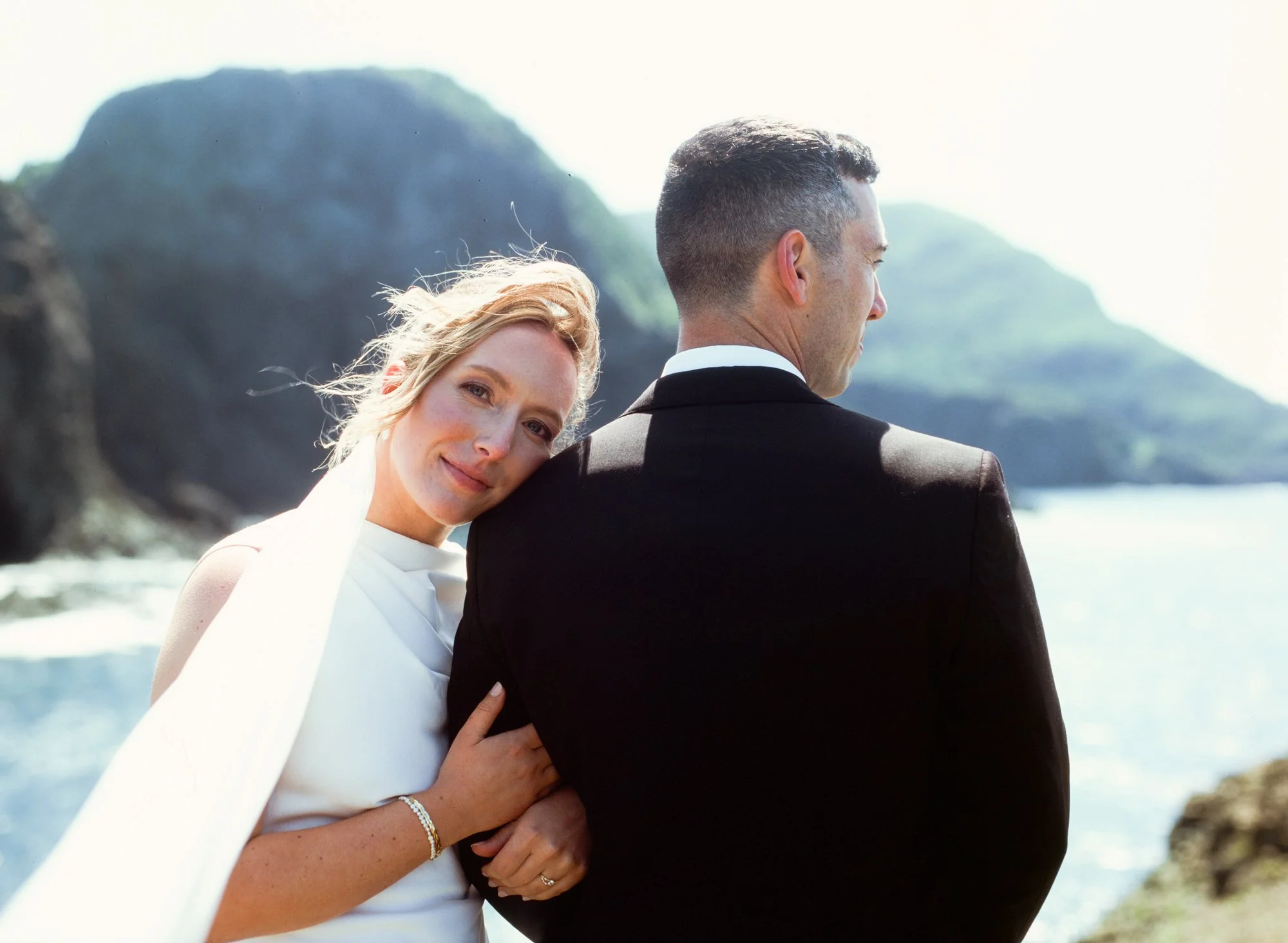 Classic film photography portrait of a bride and groom at a destination wedding