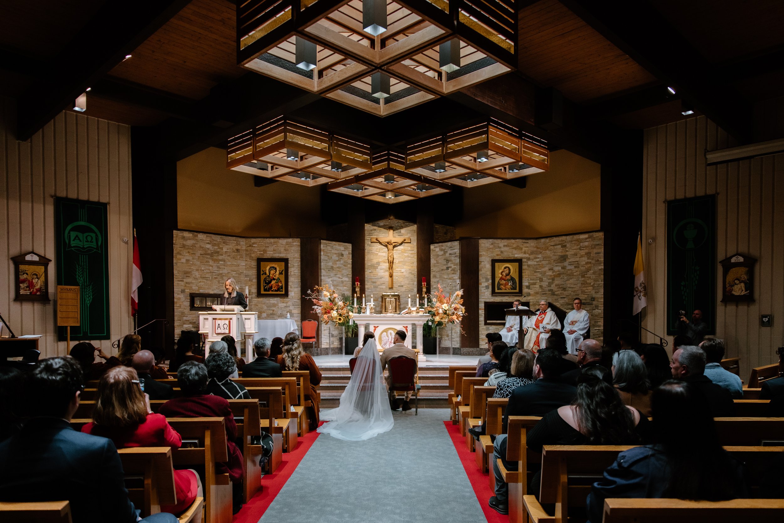 Wide documentary photo of a church wedding ceremony in Toronto