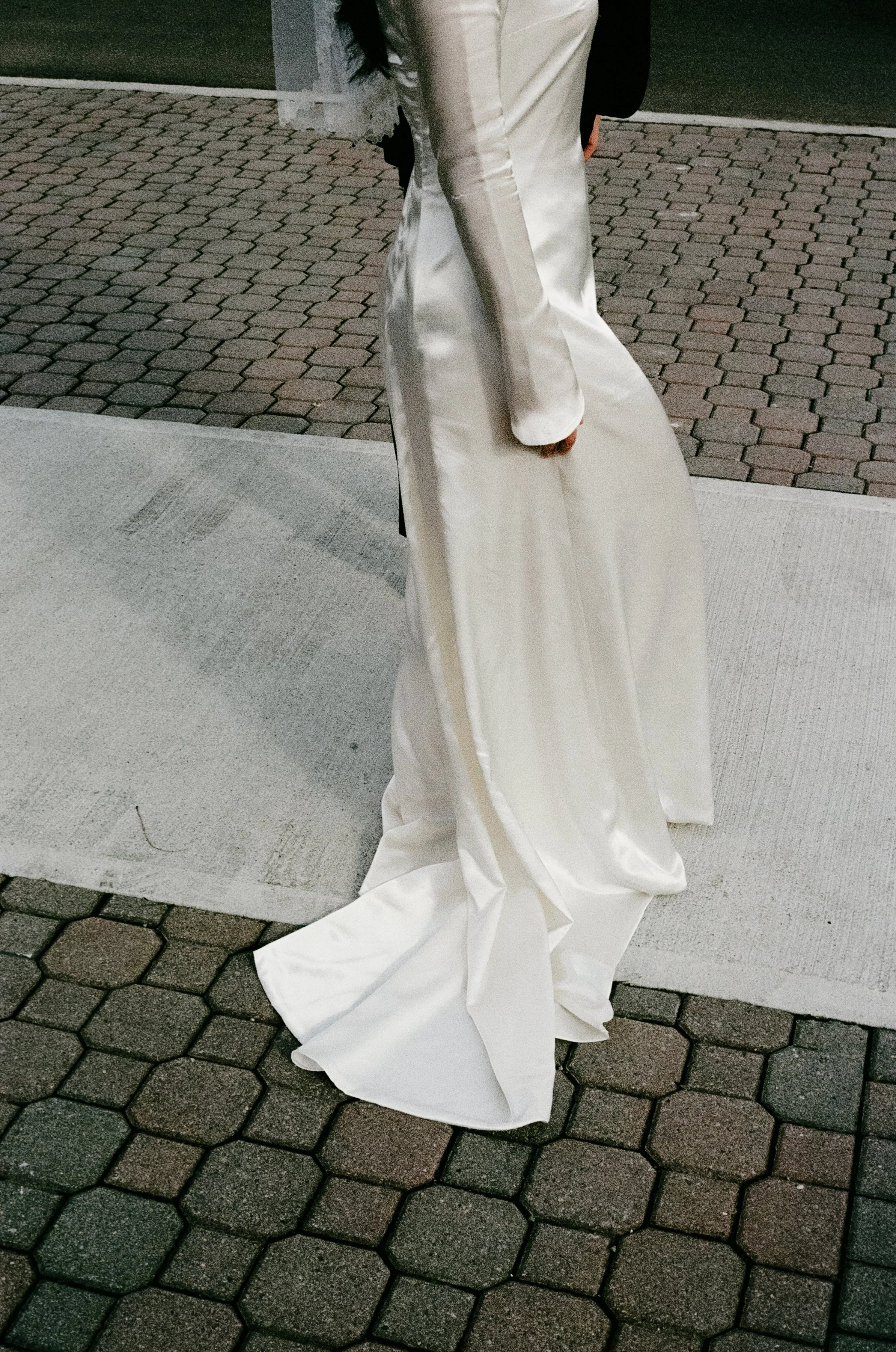 Chic wedding dress shot on film photography in Toronto