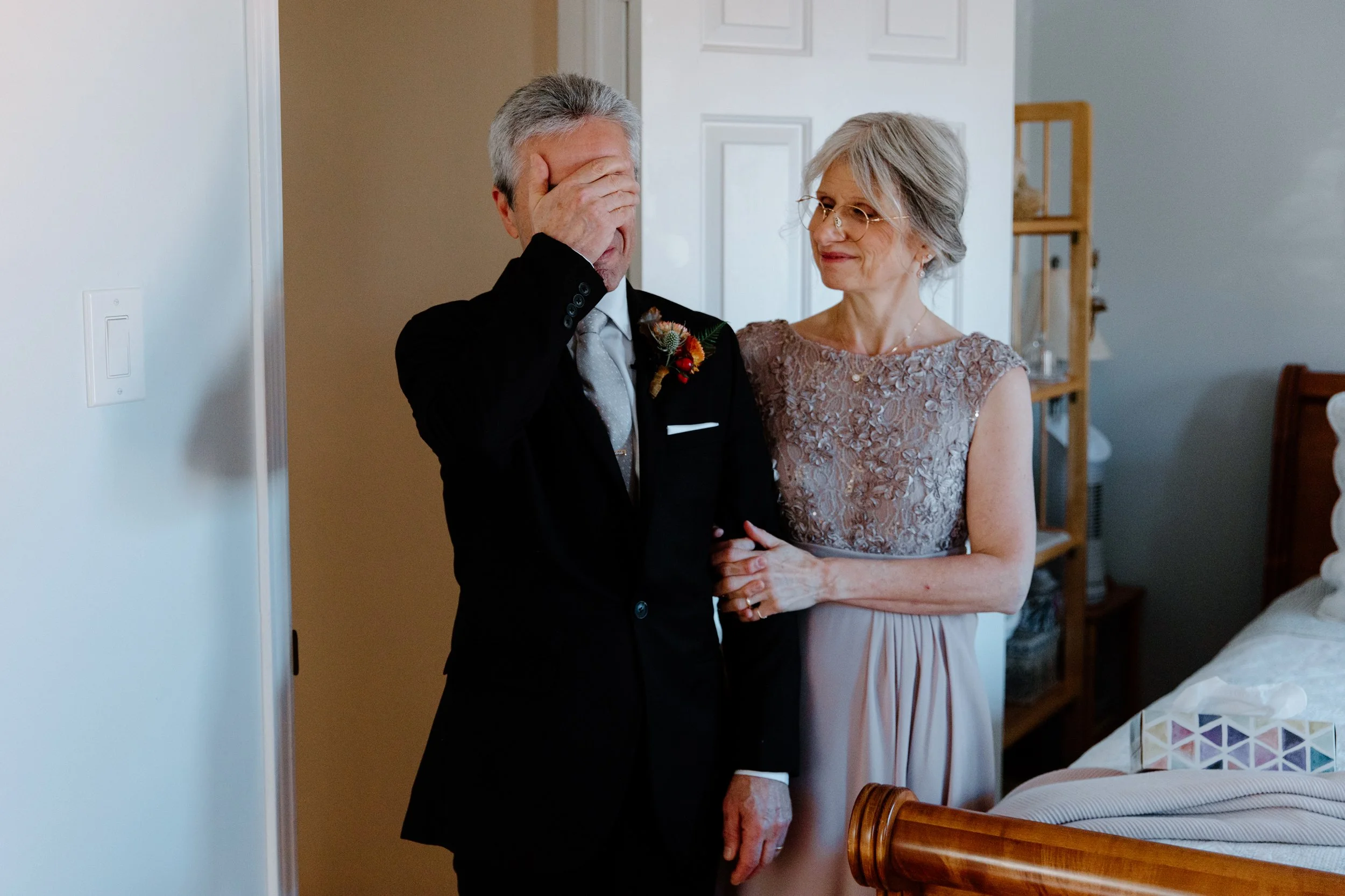 An emotional father of the bride as he sees his daughter on her wedding day in Toronto