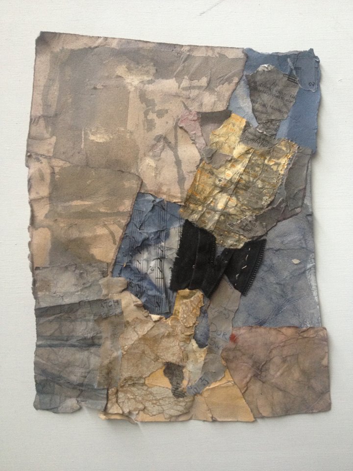 Black Shorts, collage with dyed paper and fabric, 8" x 11"