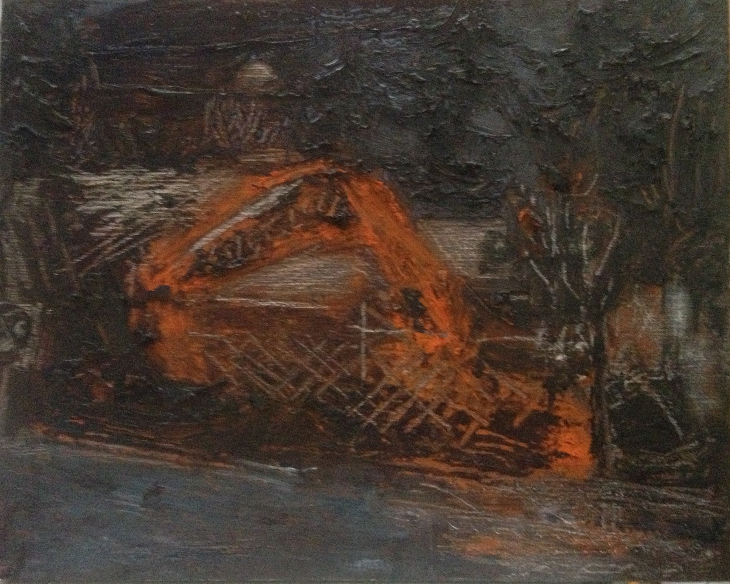 Digger at Night, oil on panel