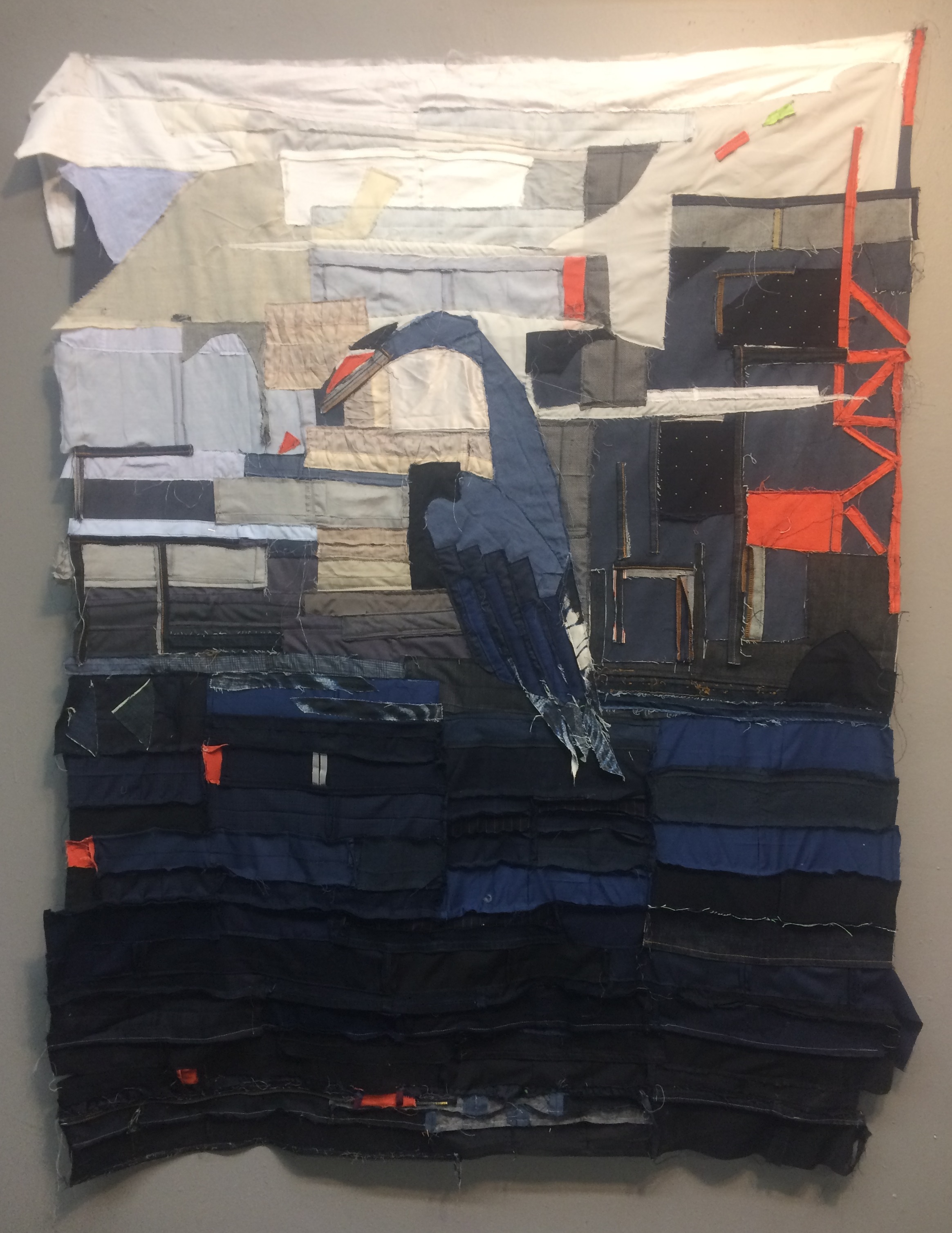 Where flapping herons wake, fabric and hems saved from alterations, 2017