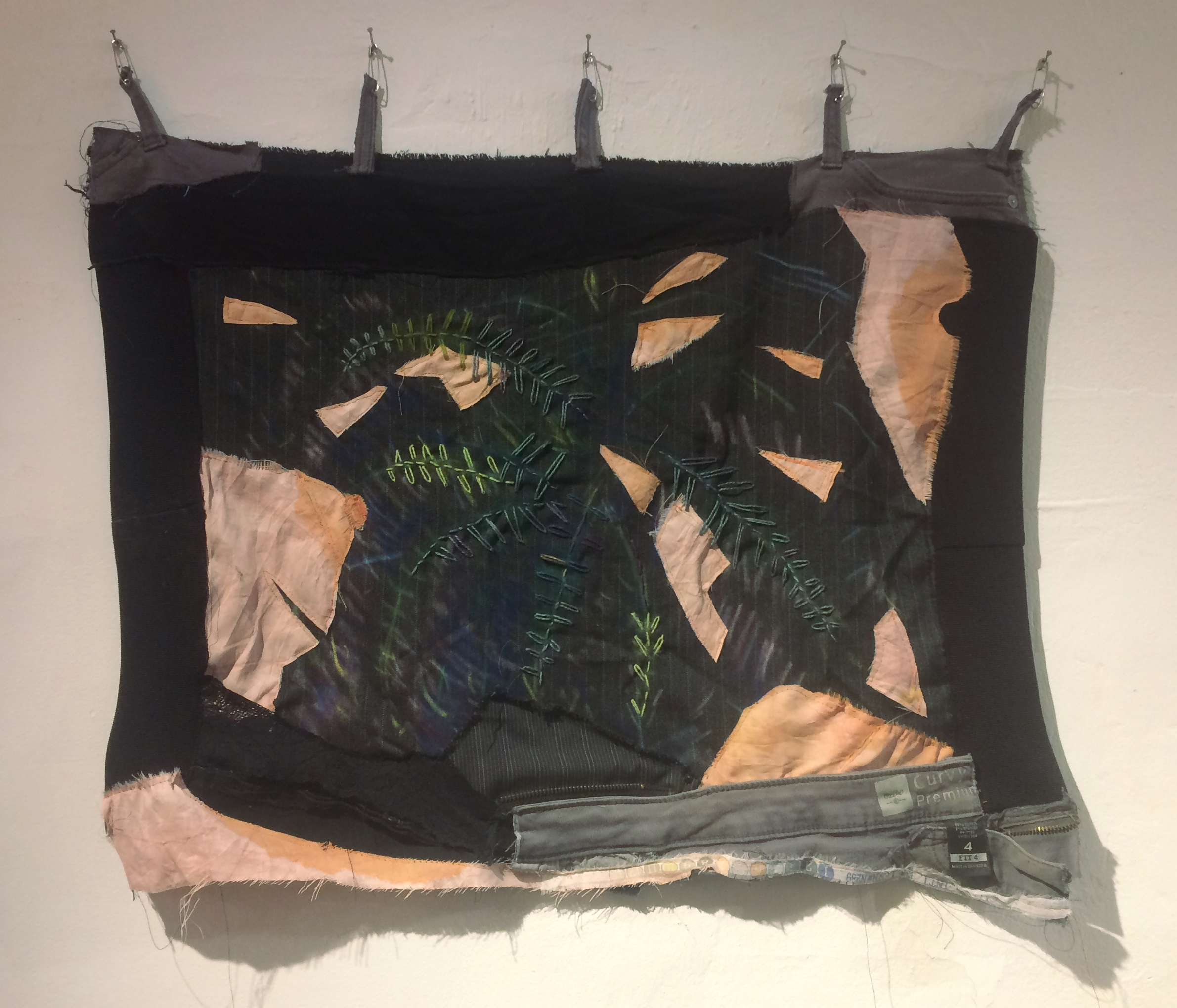 Secret fern, dyed fabric, pieces of my jeans, and embroidery, 2017