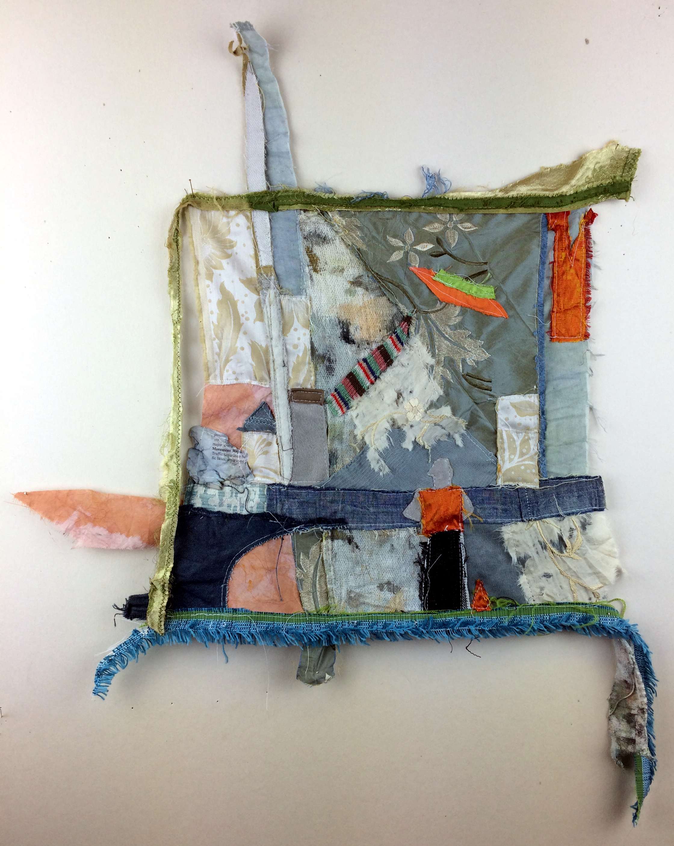 Builders by the Sea, found and dyed fabric, 20" x 19", 2017