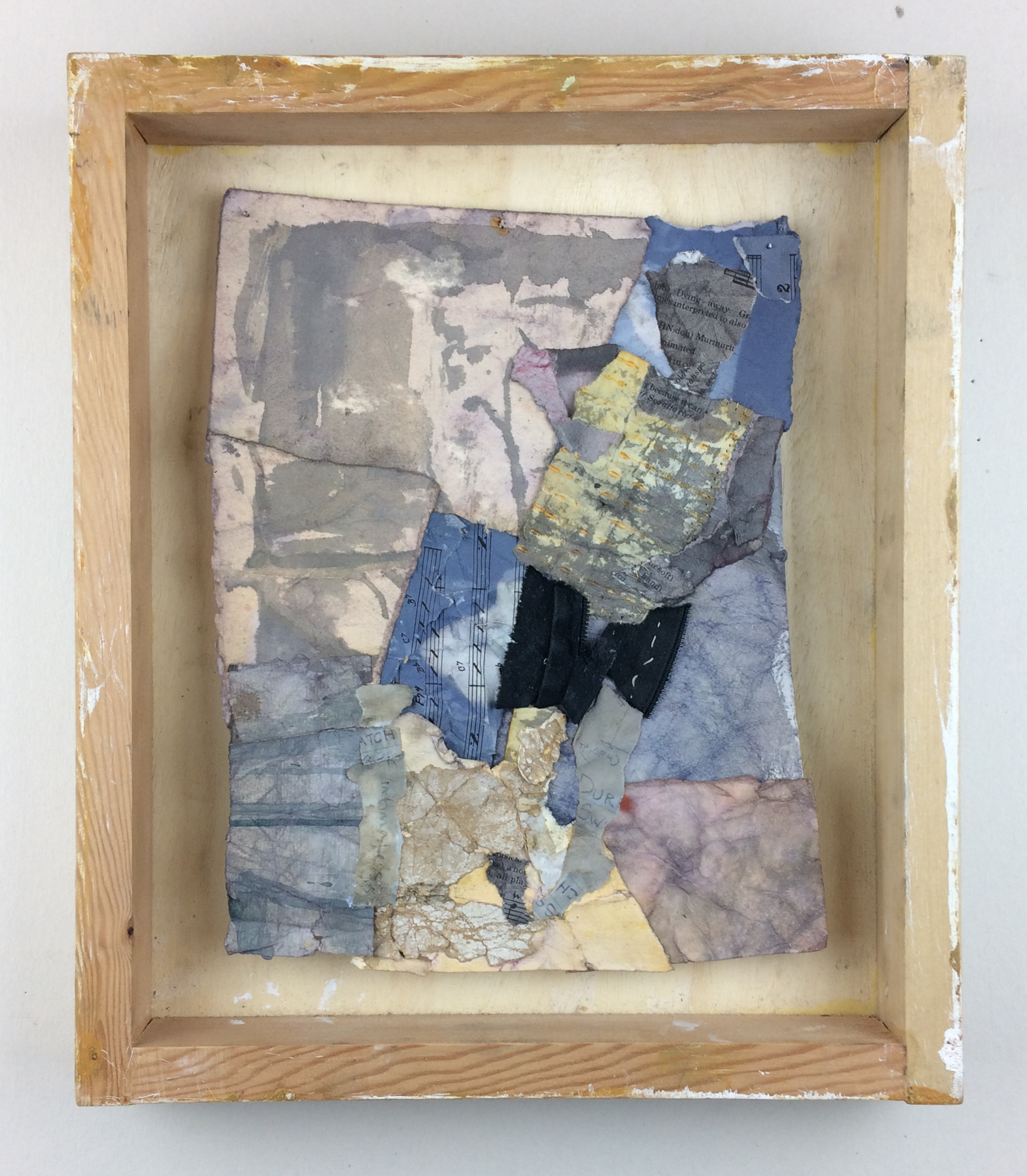 Black Shorts, found and dyed paper, cloth, thread, 14" x 12", 2016 