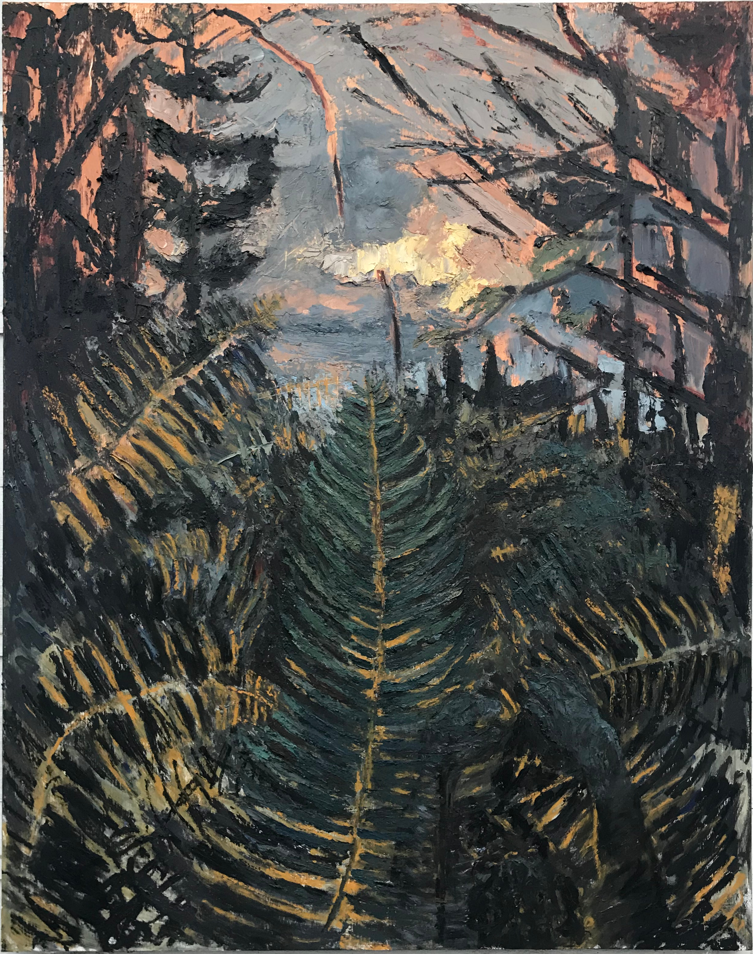 Ferns at Dusk (Winter), oil on panel, 60.75 x 48 in., 2018