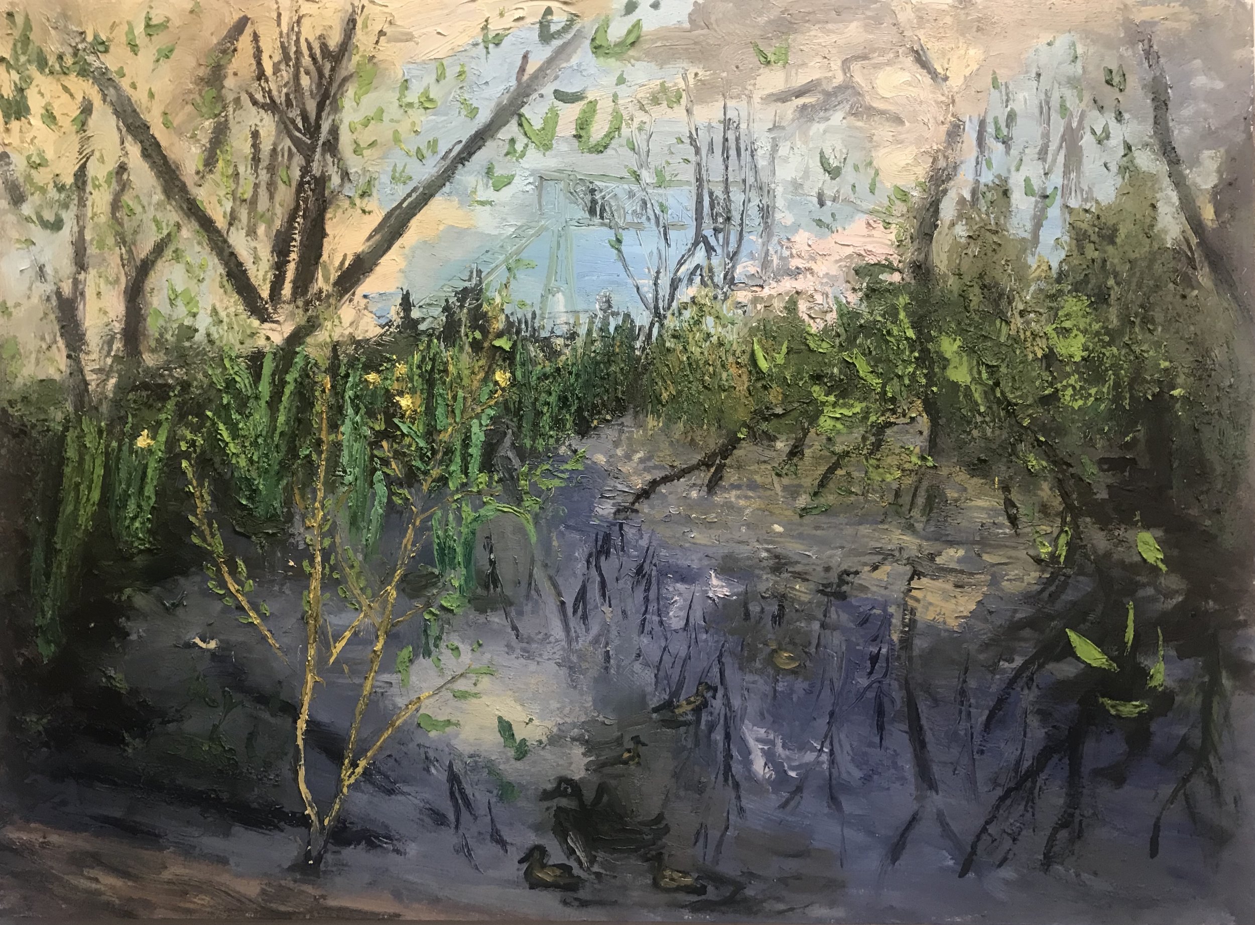 Wetlands at Carkeek Park (Spring), oil on panel, 35.25 x 48 in.