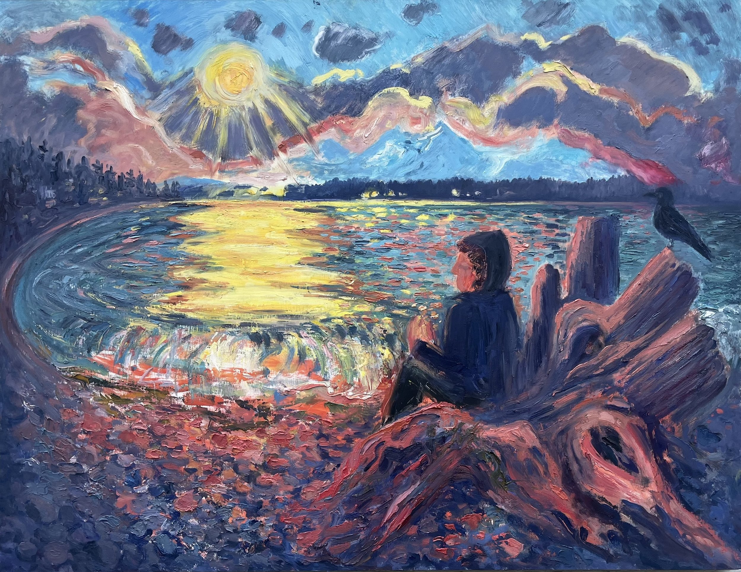 Winter Sunsets, oil on panel, 37 x 48 in., 2023