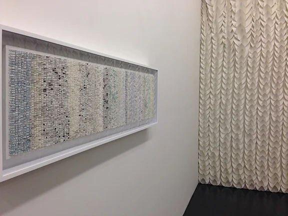 Robert Henry Contemporary "Bits & Pieces" June 2016, exhibition view. Front: Shredded: Timeline 1, Pauline Galiana. Back: Installation by Liz Jaff.