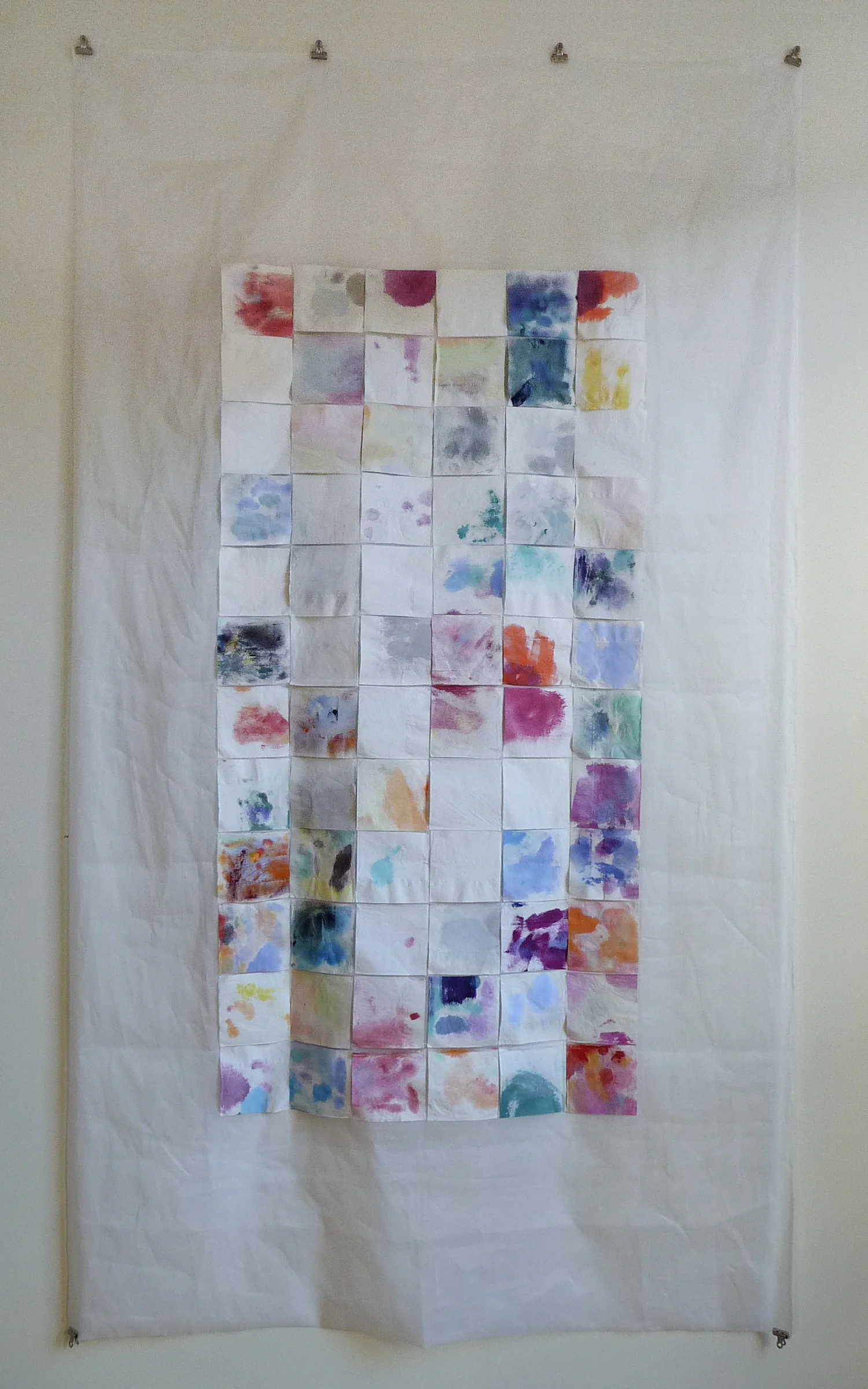 Winter of Will 14, 2008, oil paint on paper stitched on Organdi cotton fabric, w44.5 “ x h77”.