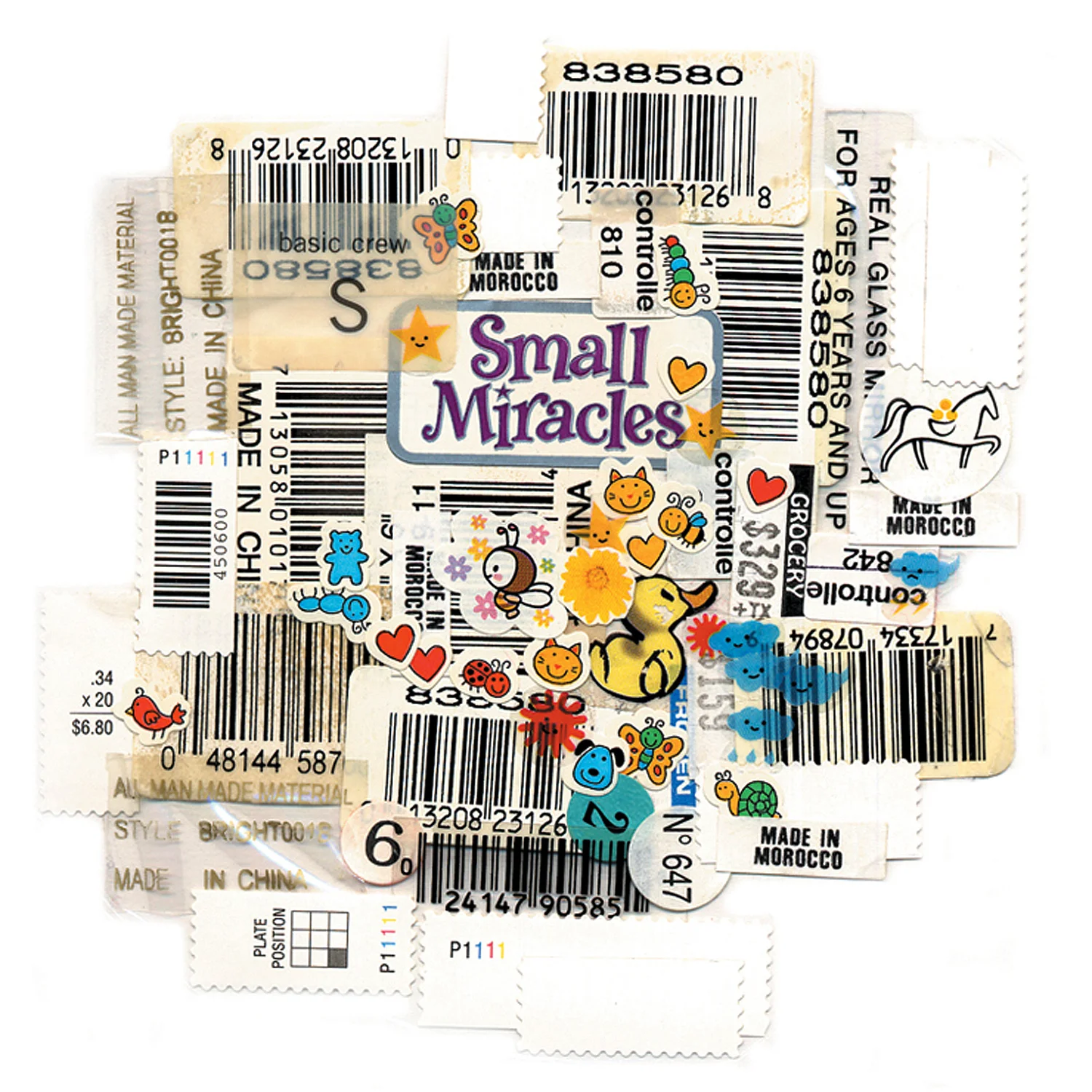 Kitchen Art 26, "Small Miracles", 2002, stickers on Polythene, W11" x H14".